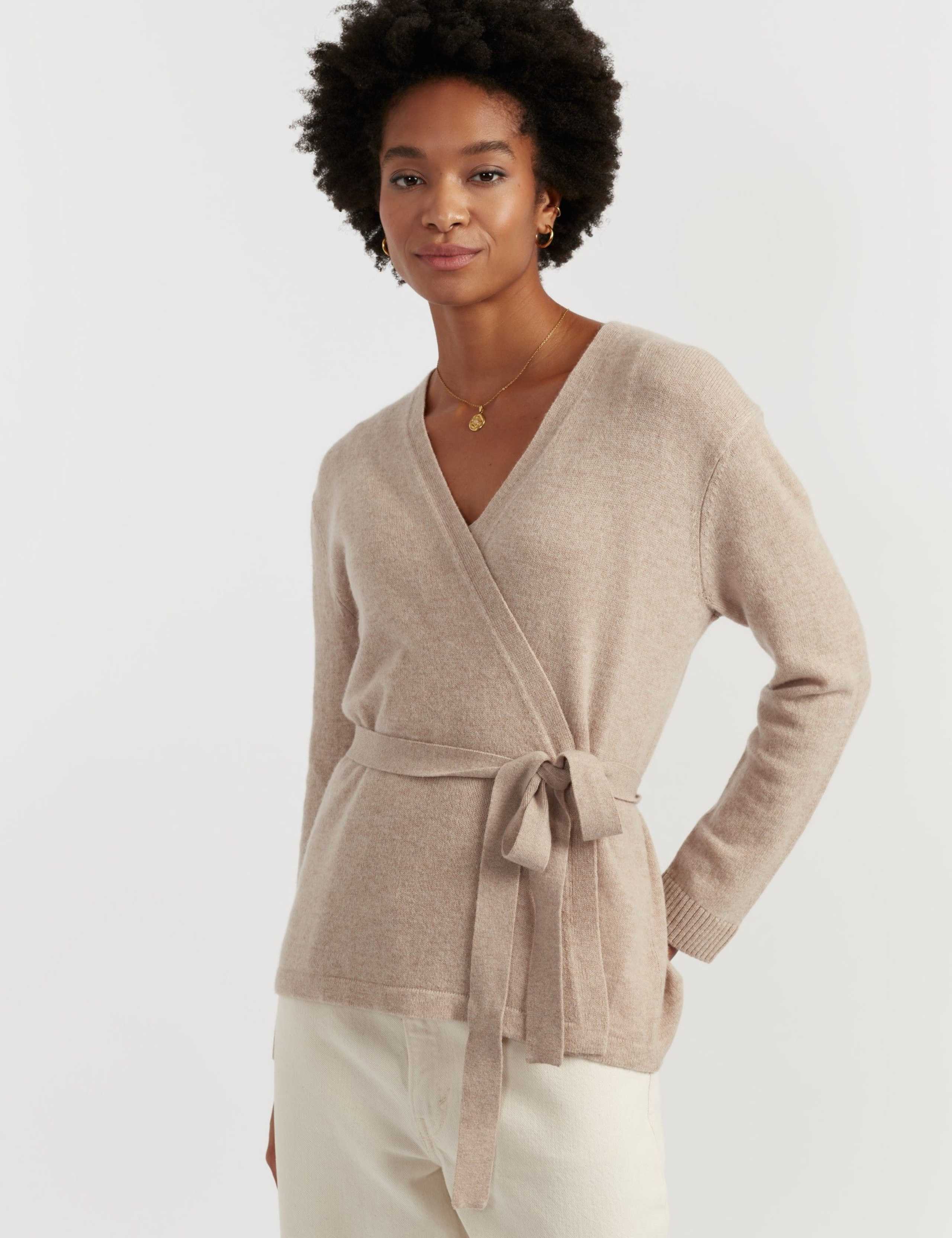 Wool Rich Wrap Relaxed Cardigan with Cashmere