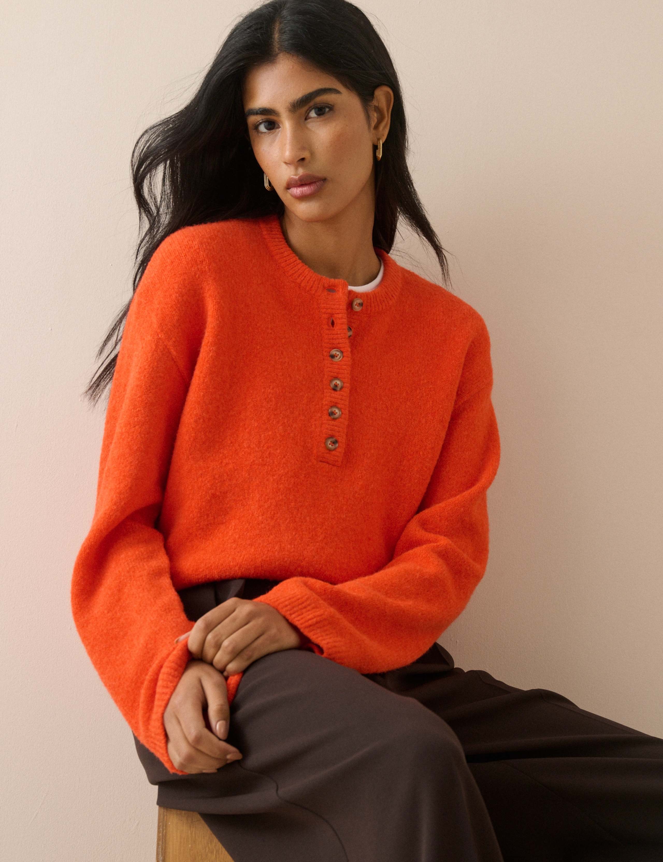 Henley Crew Neck Jumper With Wool