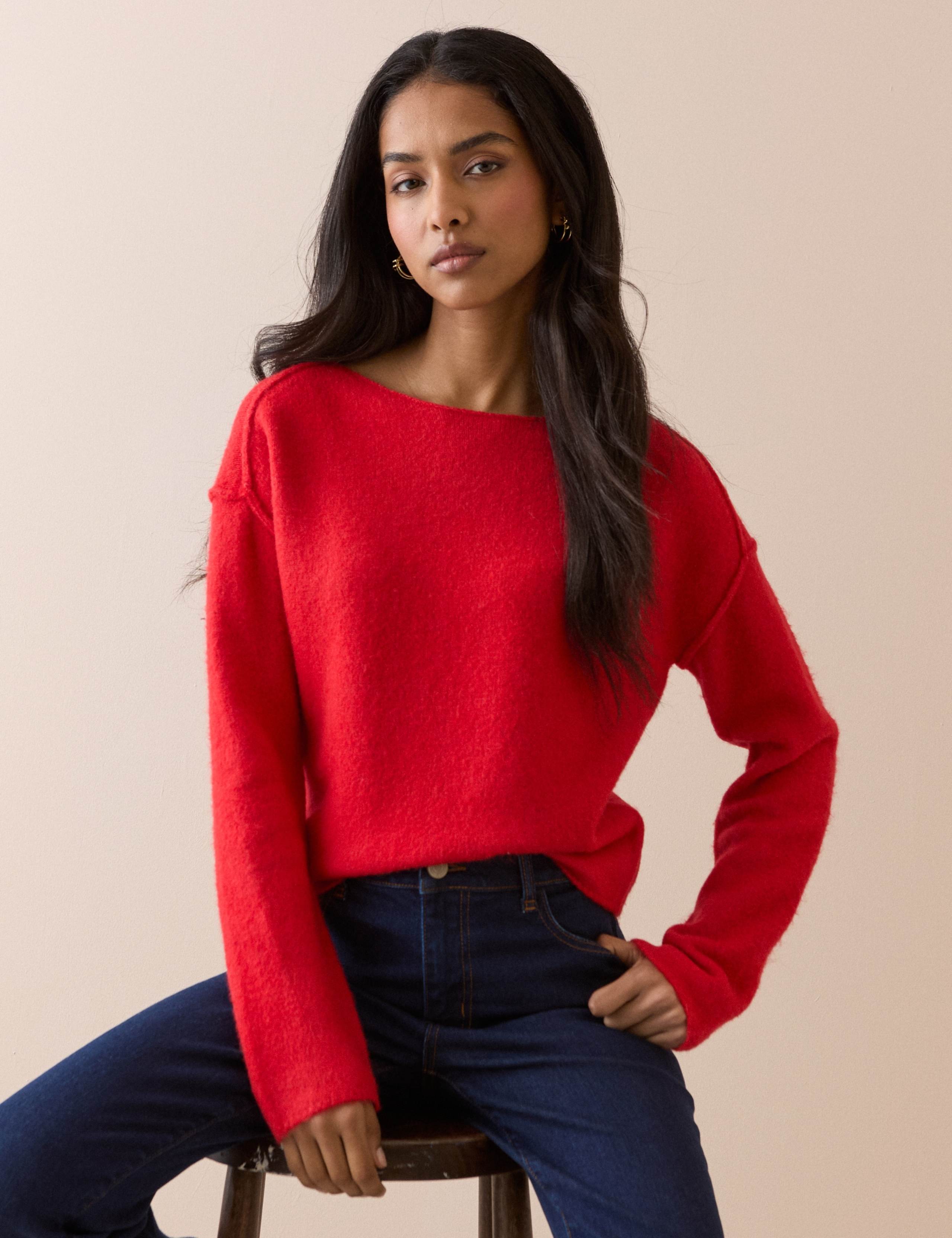 Slash Neck Relaxed Jumper with Wool