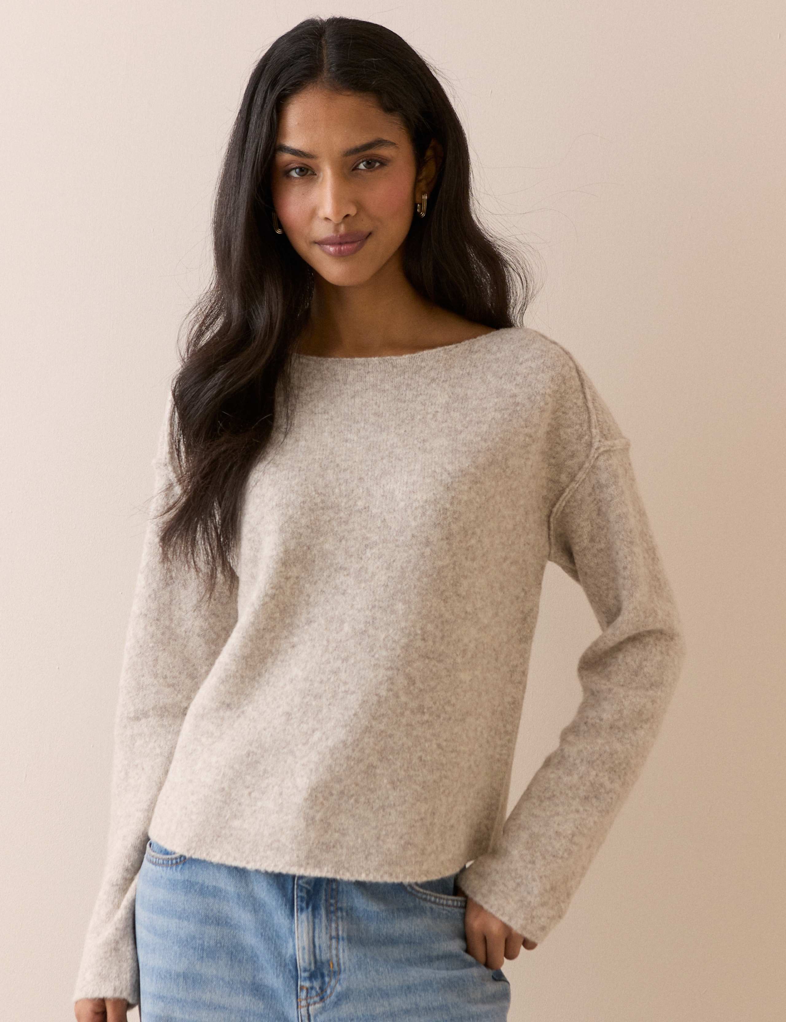 Slash Neck Relaxed Jumper with Wool