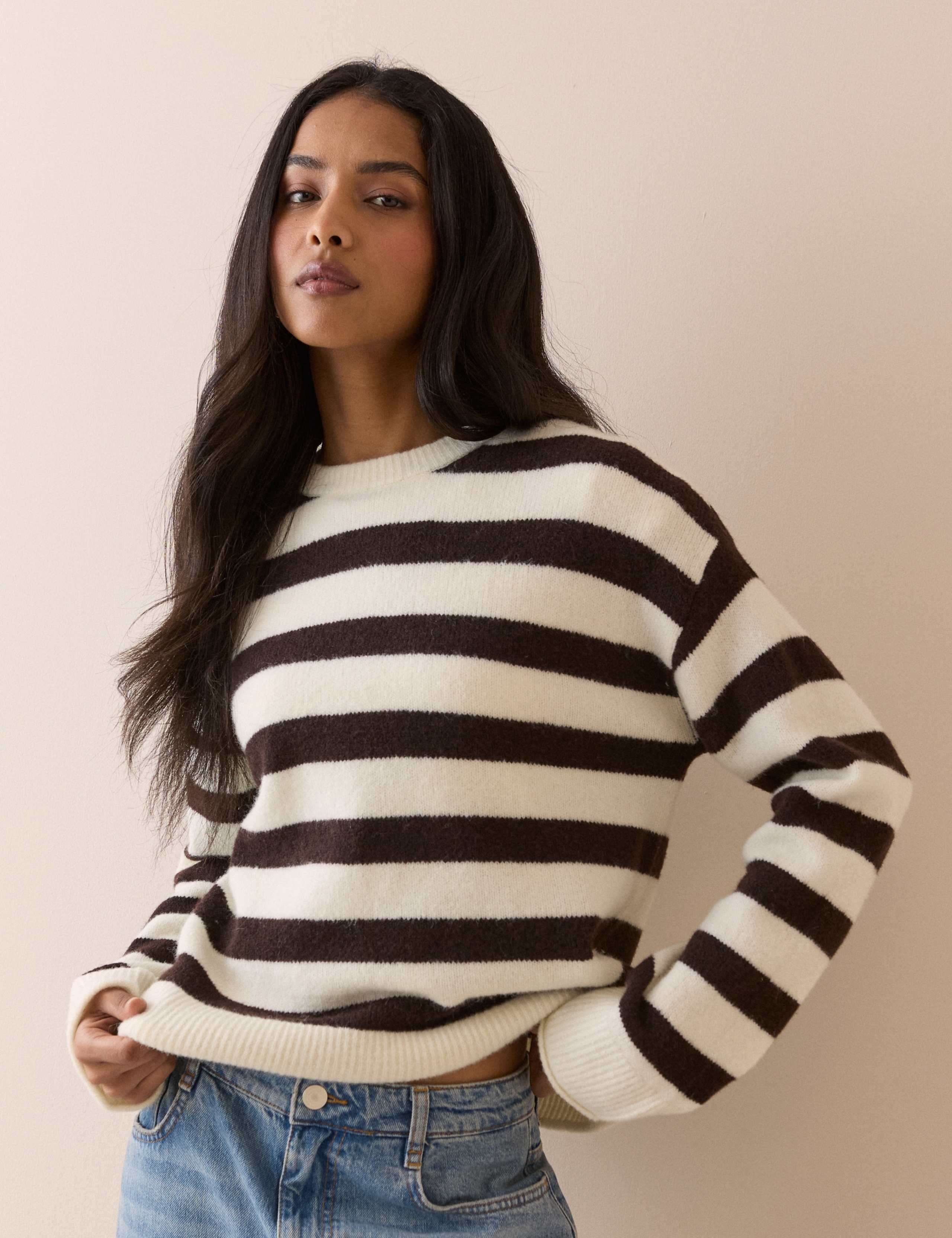 Striped Crew Neck Relaxed Jumper with Wool