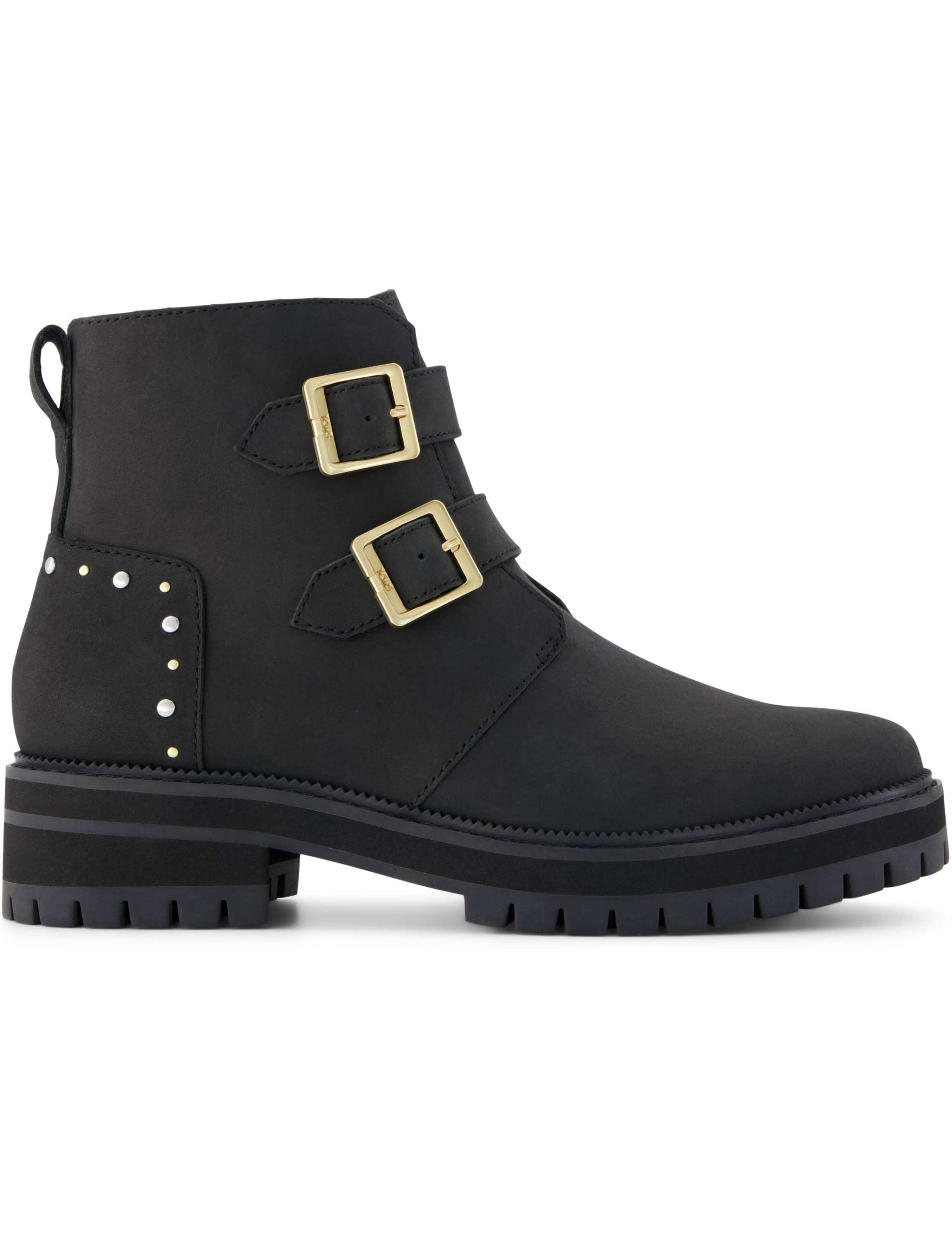 Suede Buckle Block Heel Ankle Boots