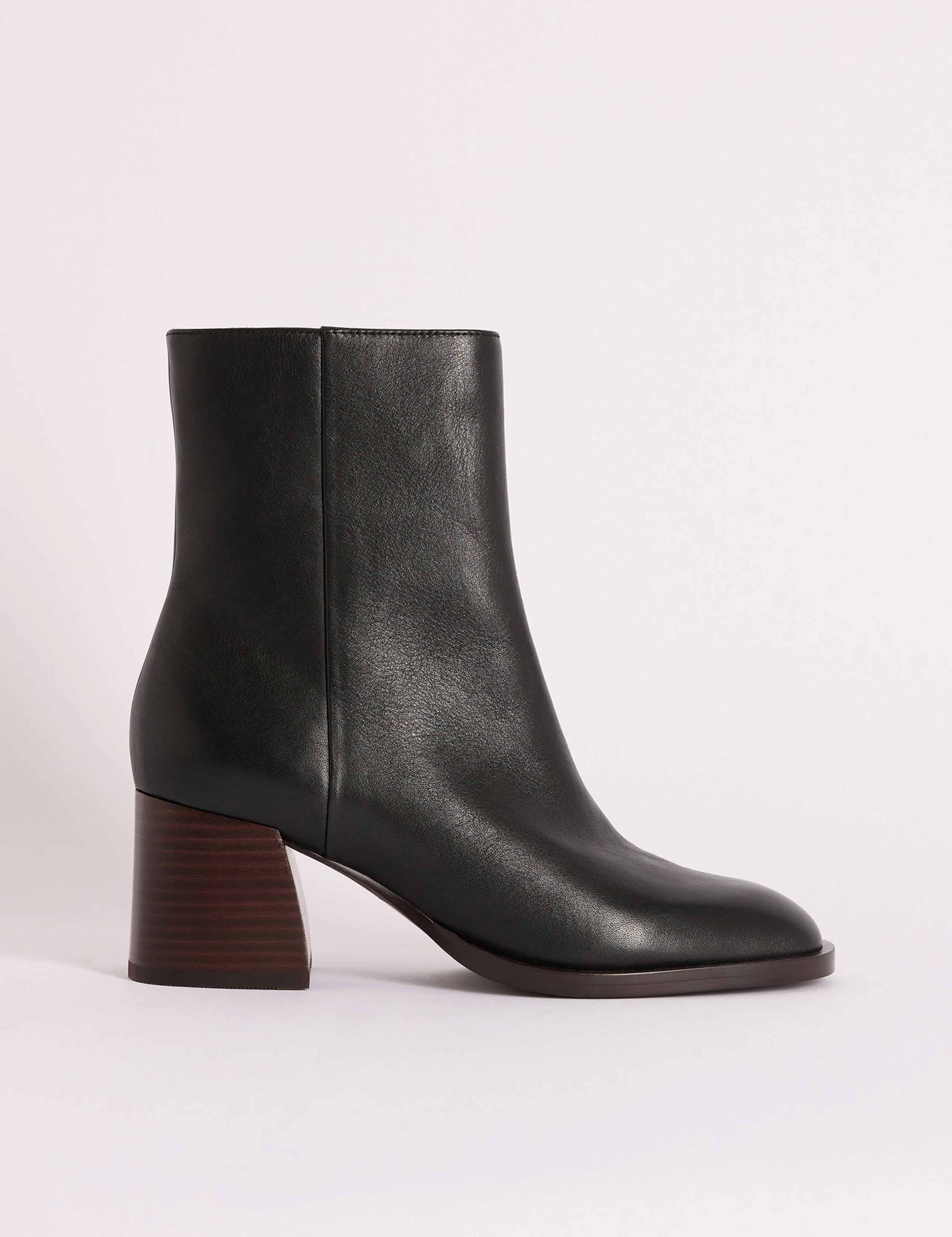 Leather Block Heel Ankle Boots