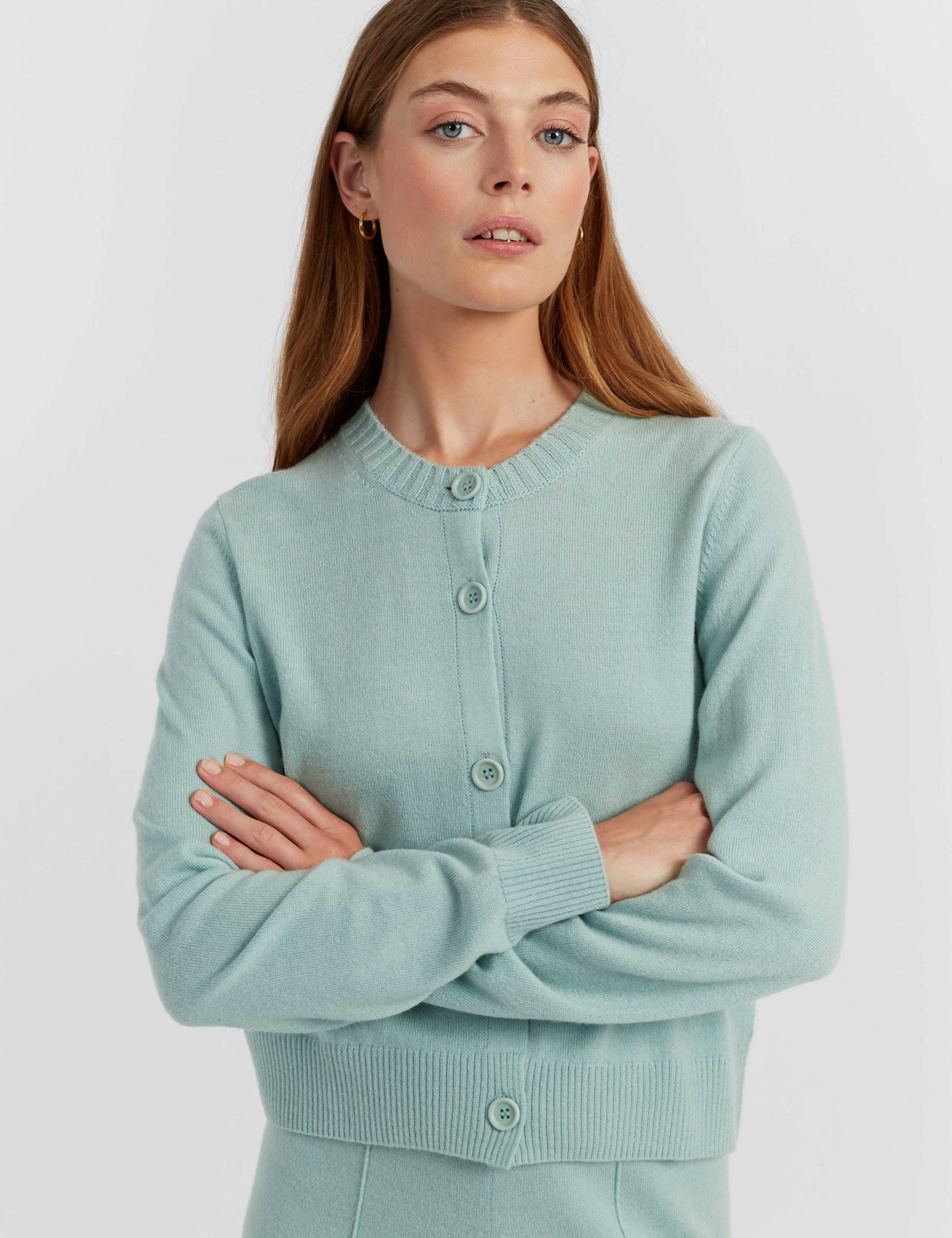 Wool Rich Button Front Cardigan with Cashmere