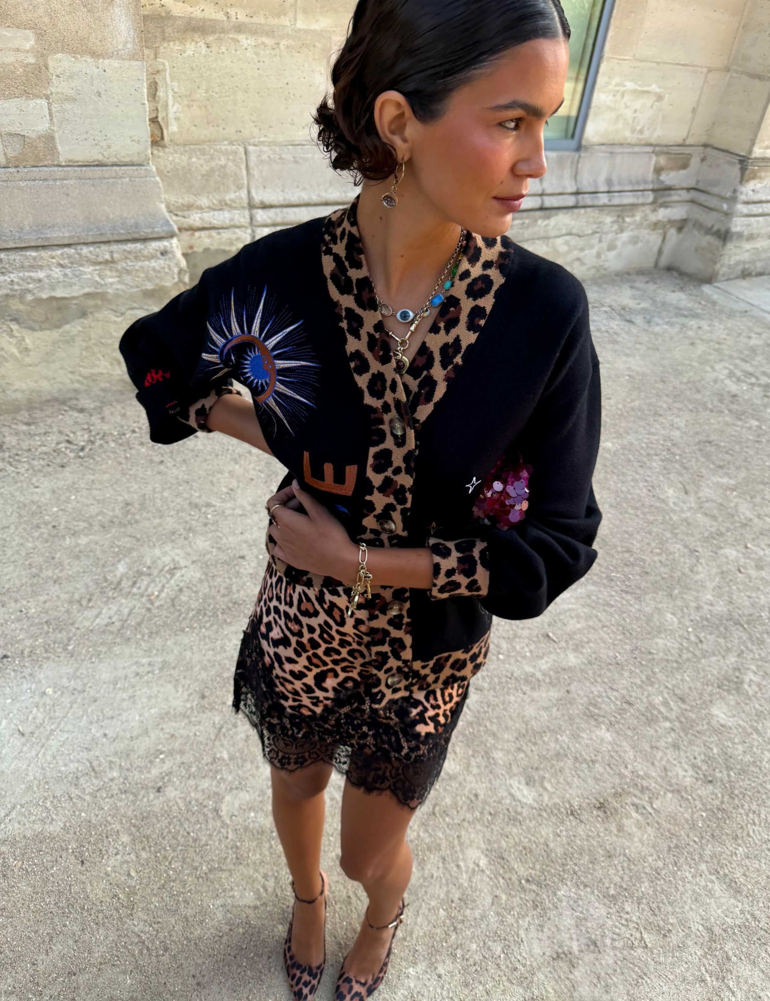 Printed Long Sleeve Relaxed Cardigan