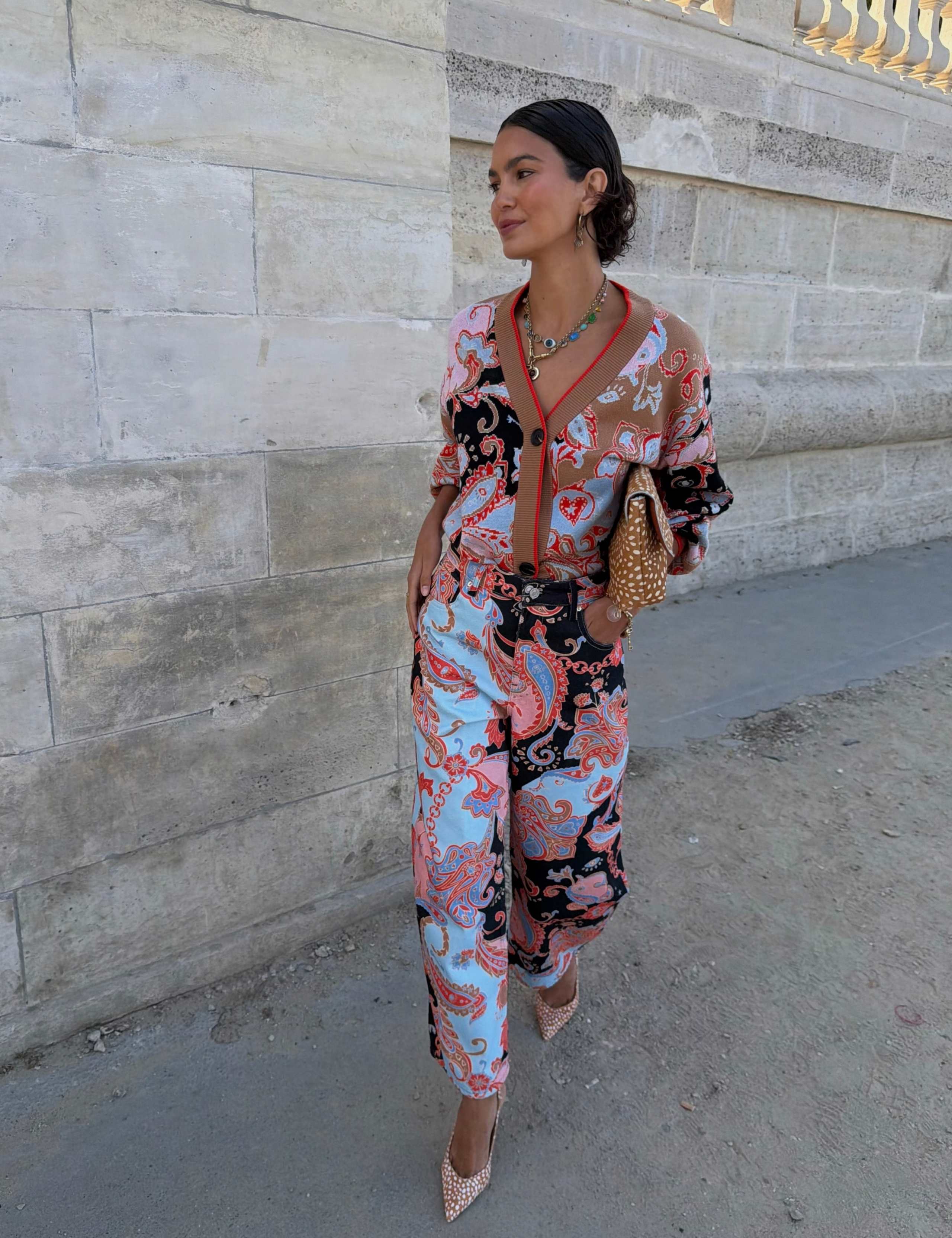 Paisley V-Neck Relaxed Cardigan