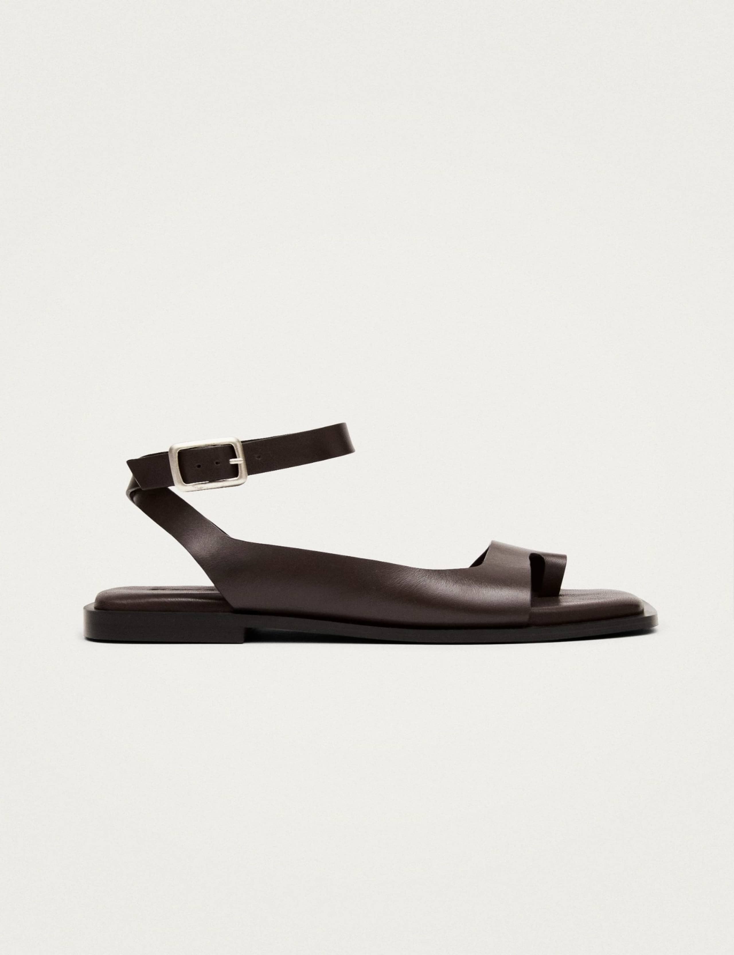 Leather Buckle Ankle Strap Flat Sandals