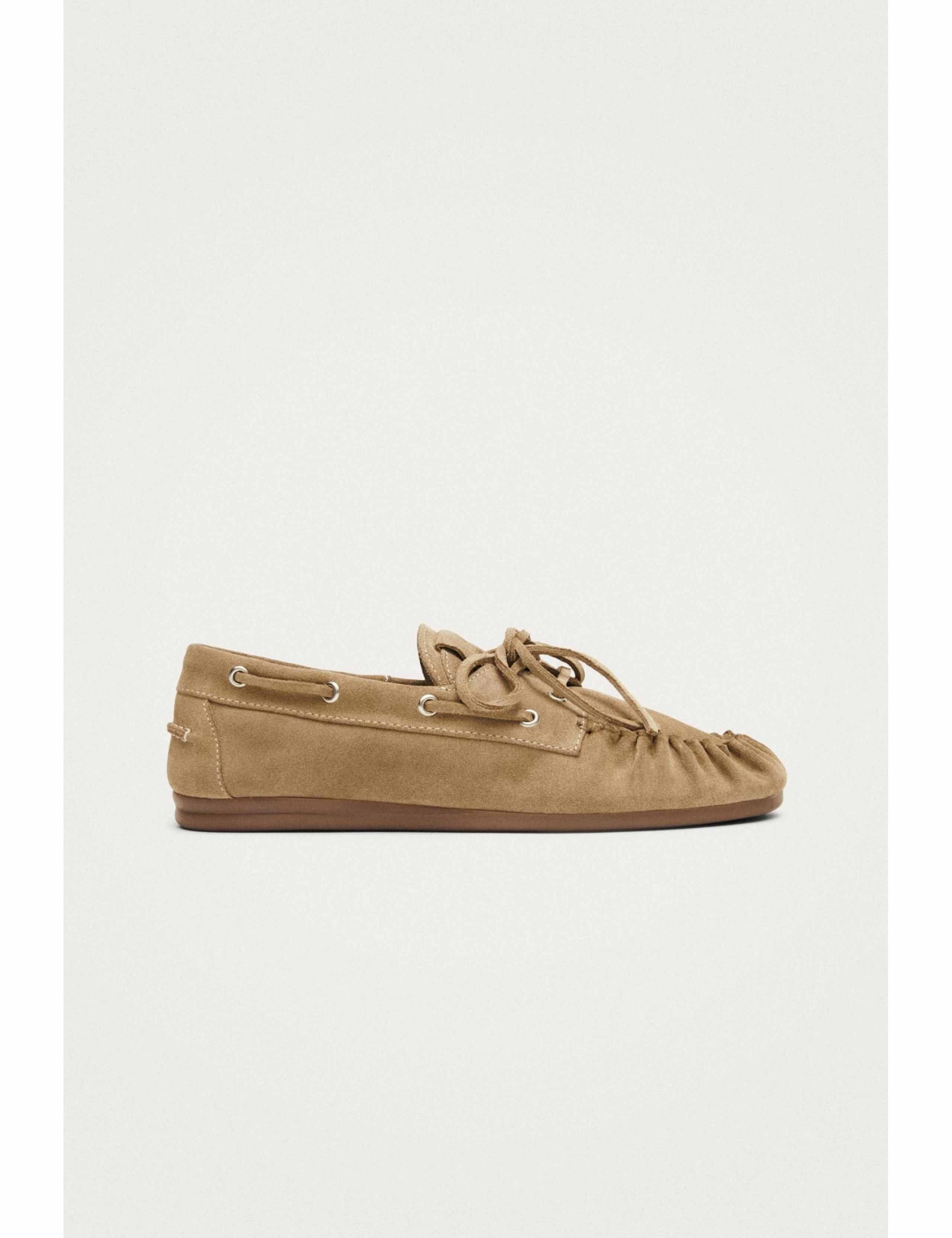 Suede Lace Up Flat Loafers