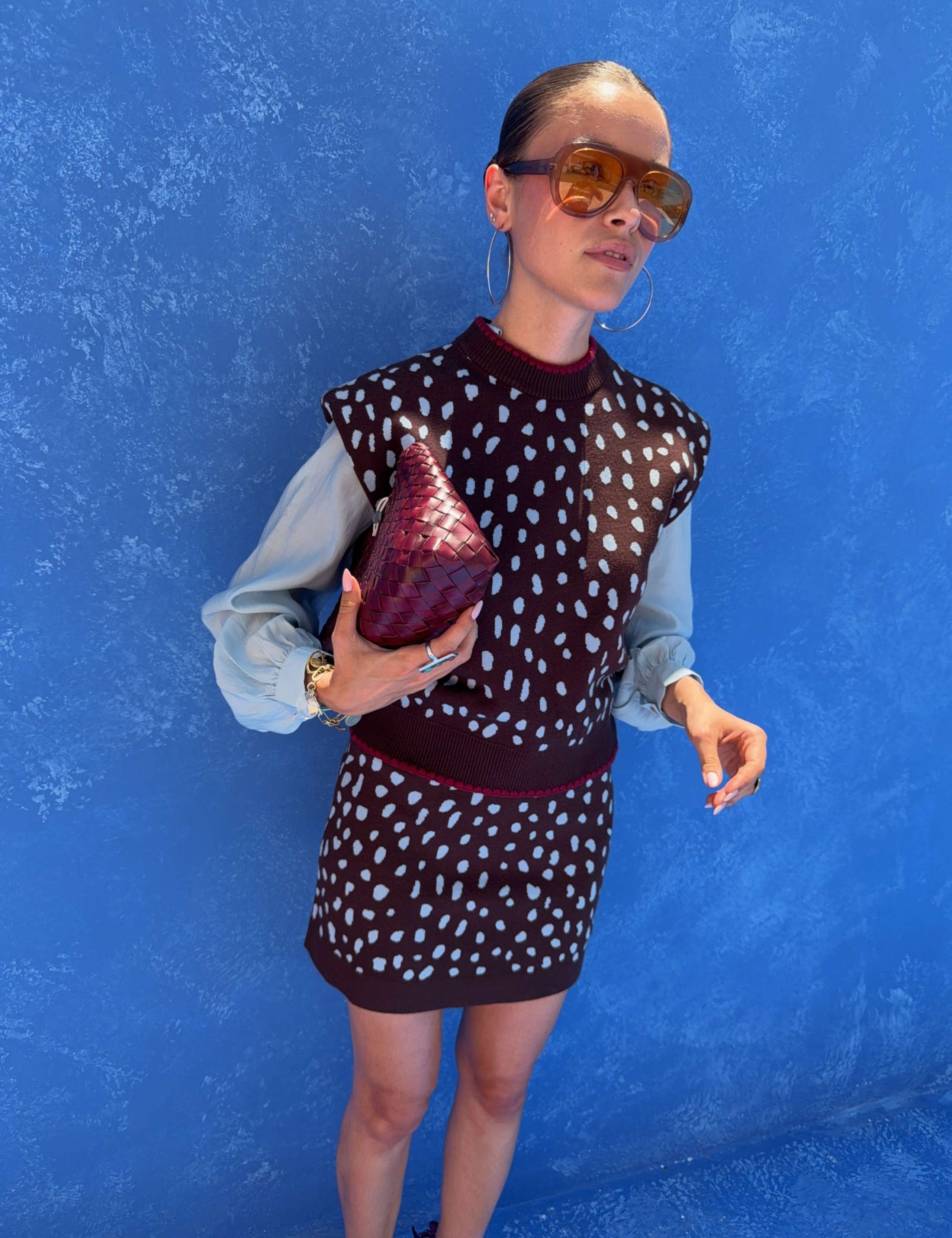 Spot Print Fitted Knitted Vest