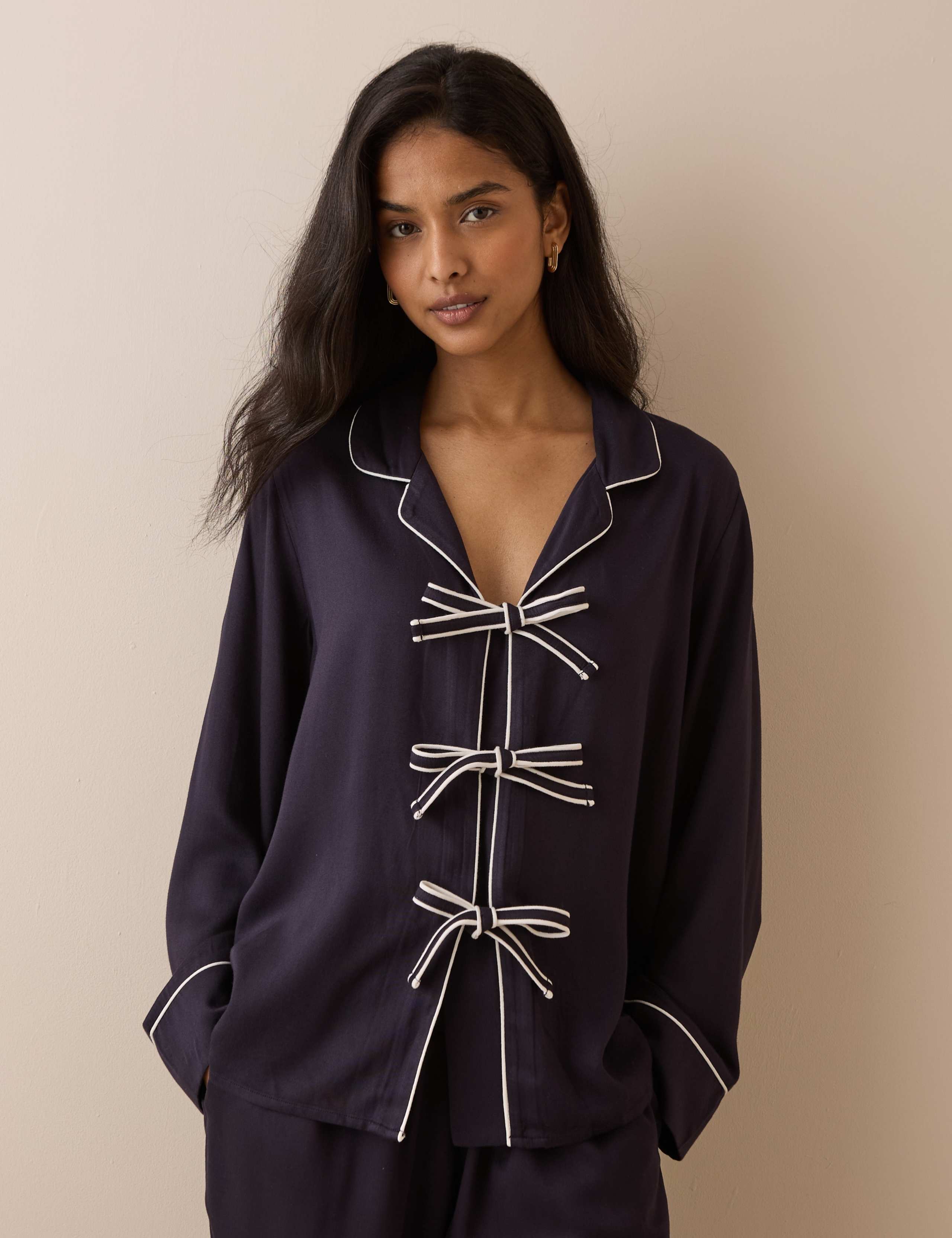 Satin Tie Front Pyjama Set