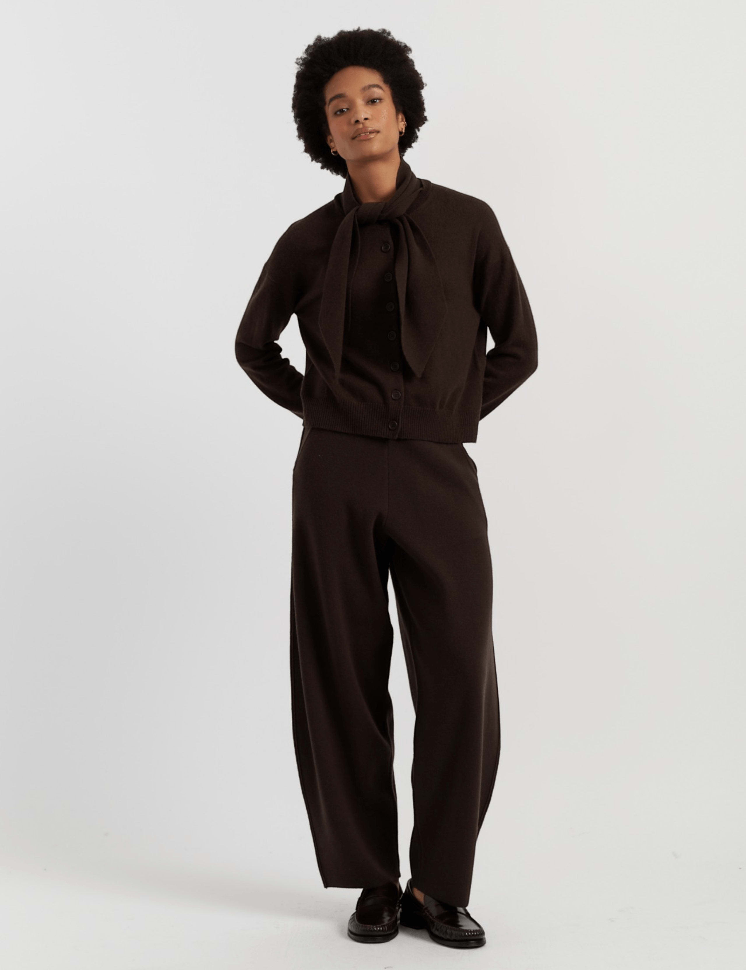 Wool Rich Jacquard Barrel Leg Trousers