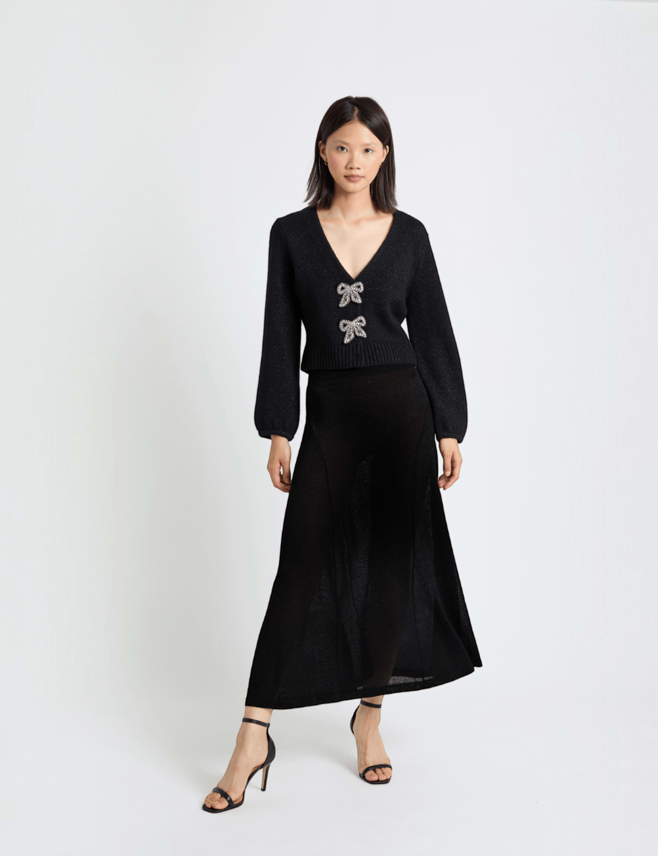 Wool Rich Embellished Cardigan with Cashmere