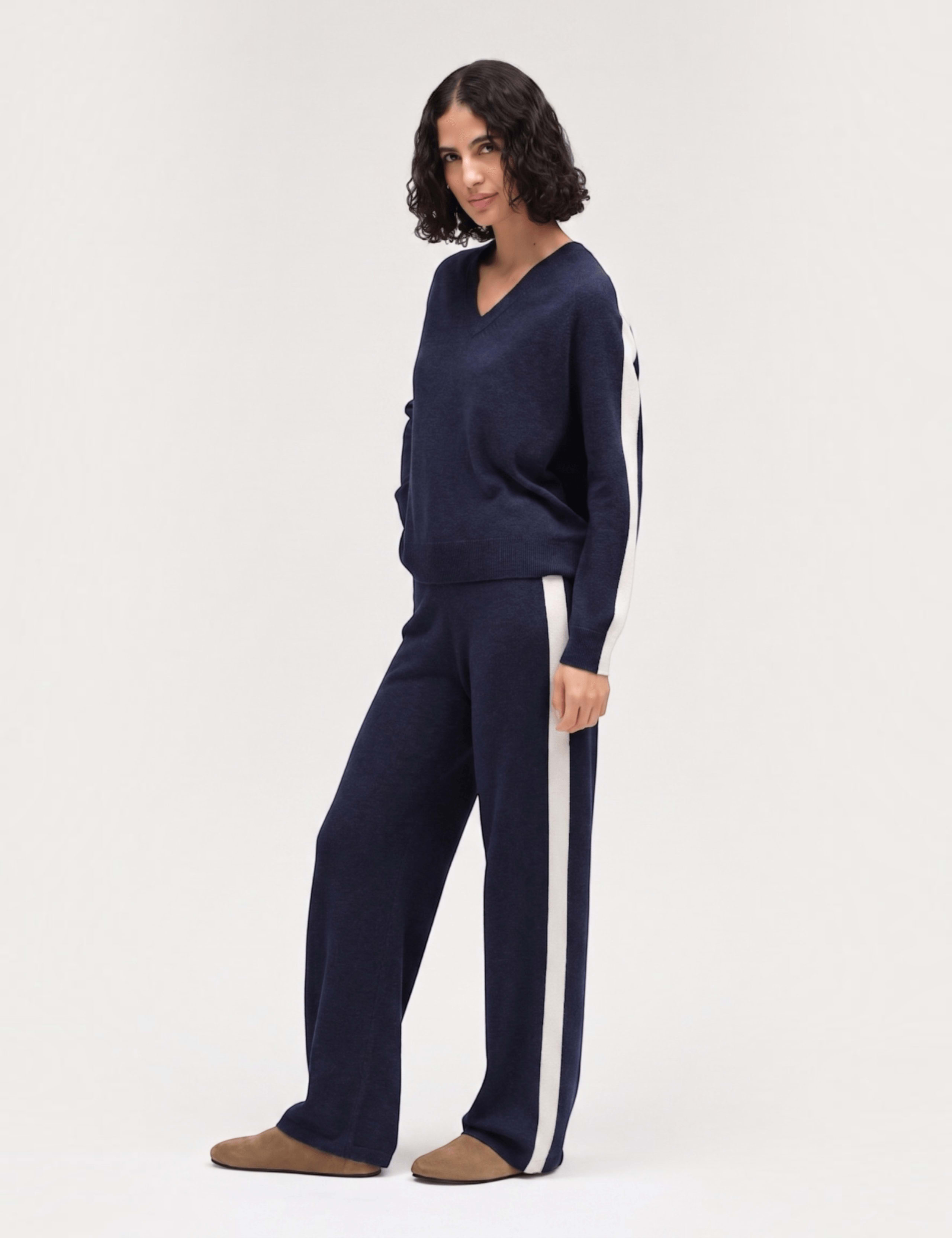 Striped Straight Leg Trousers with Wool