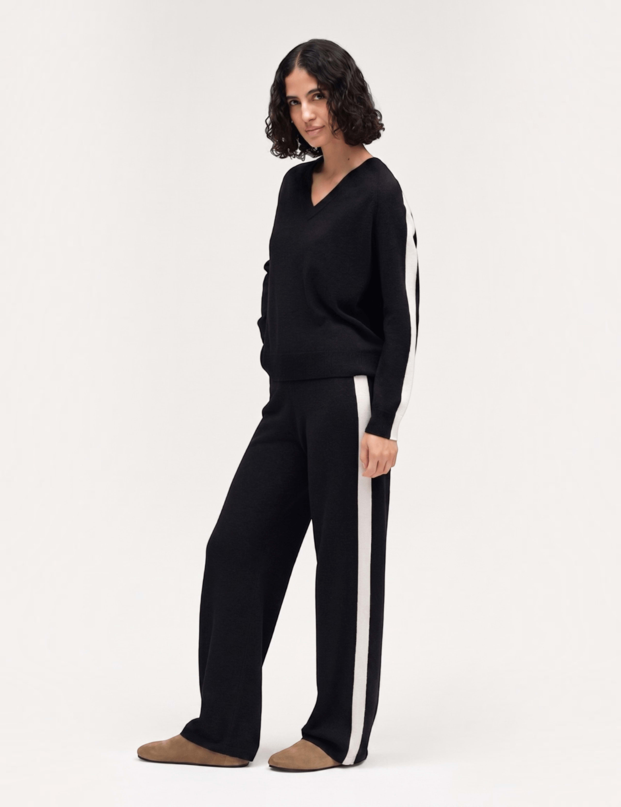 Striped Straight Leg Trousers with Wool