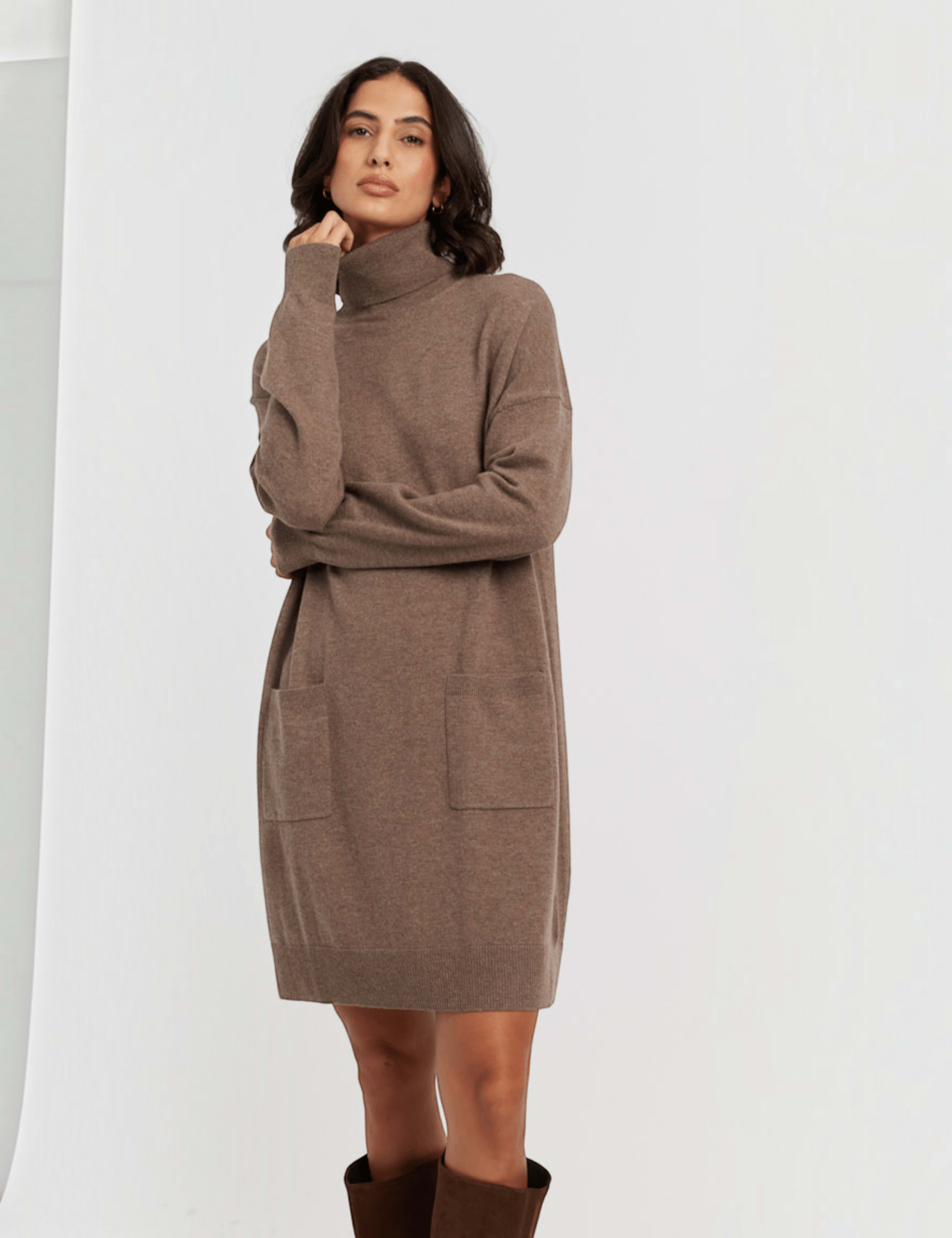 Wool Cashmere Roll Neck Knit Dress