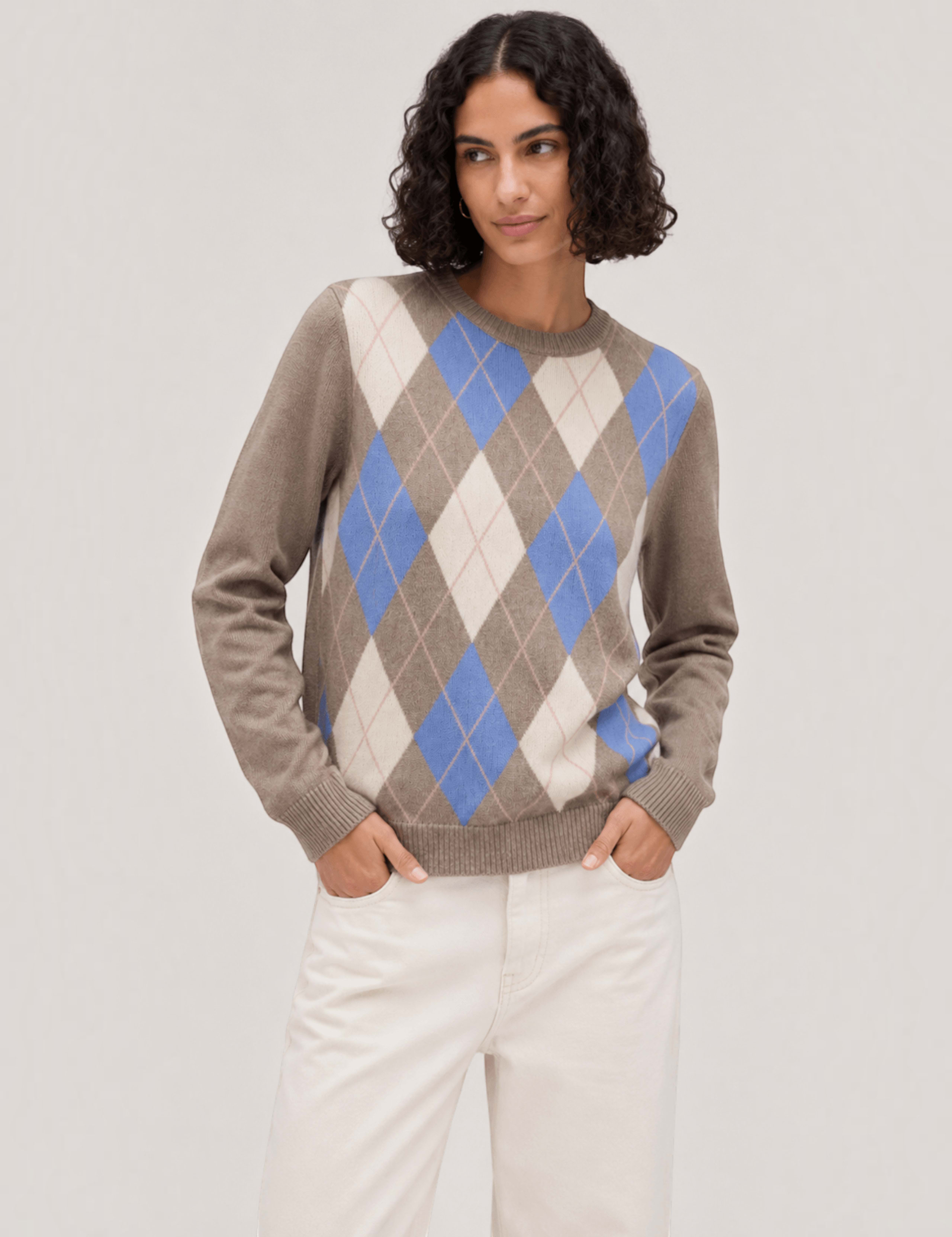 Wool Rich Jacquard Crew Neck Jumper with Cashmere
