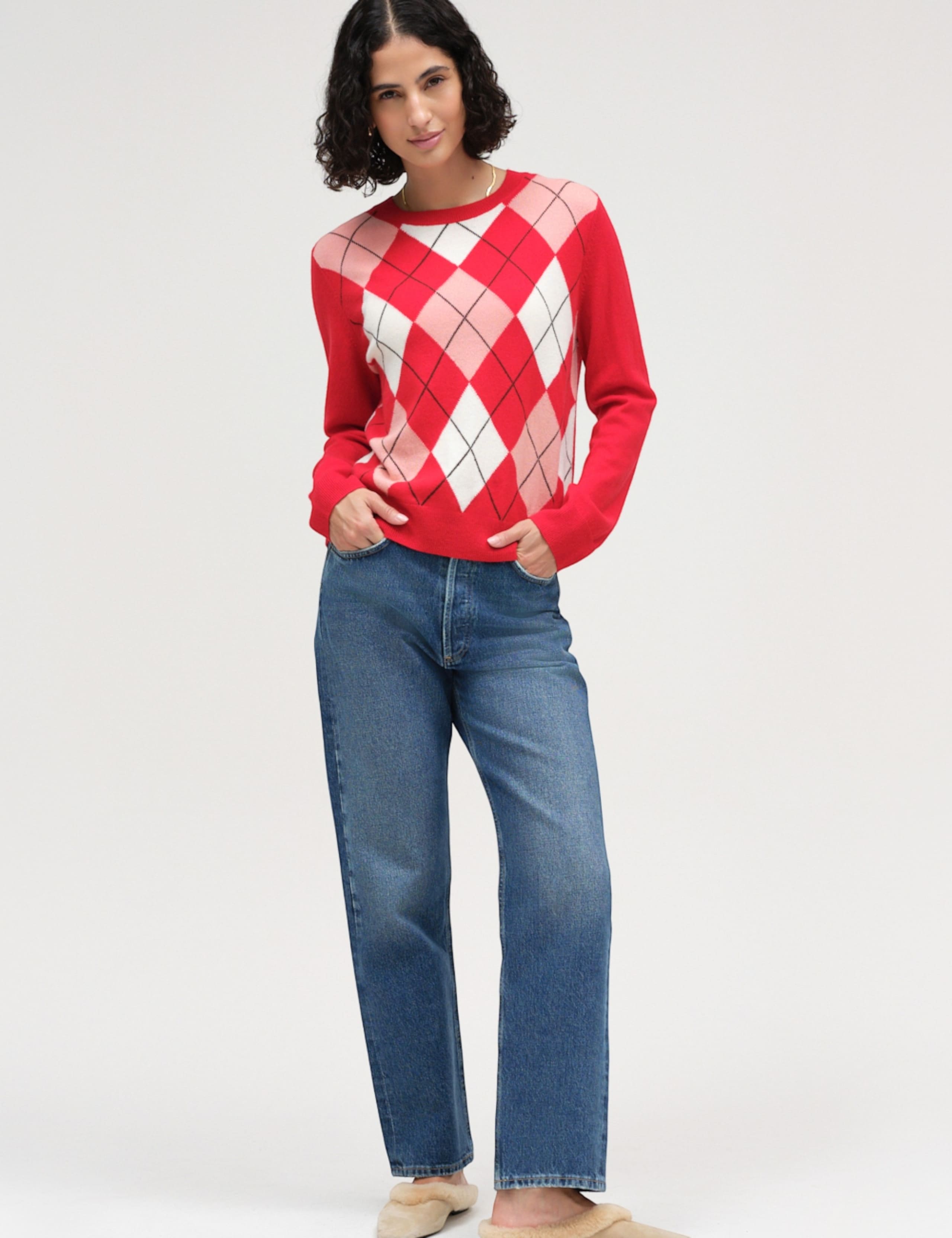 Wool Rich Argyle Crew Neck Jumper