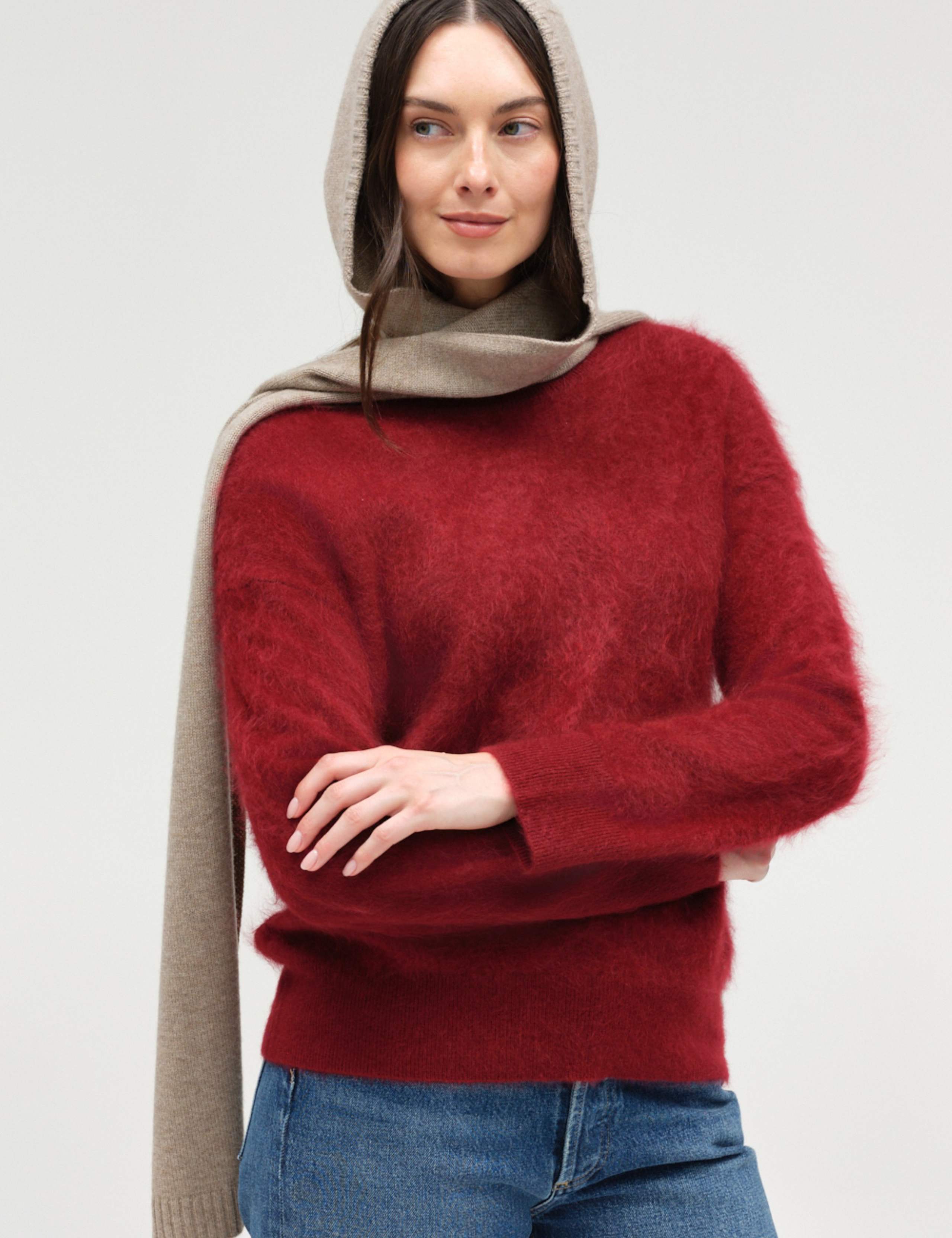 Wool Rich Knitted Hooded Scarf