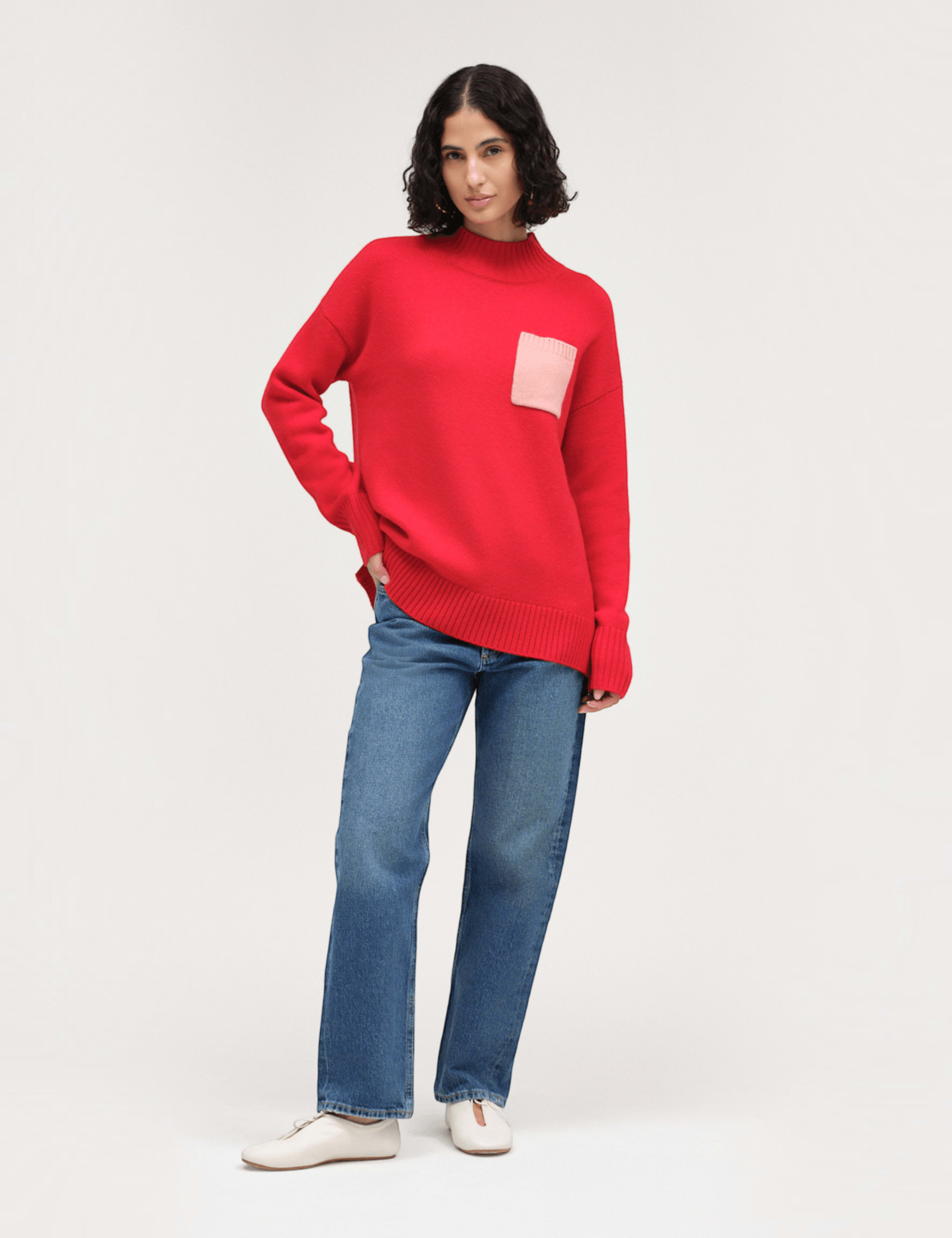Wool Rich Roll Neck Pocket Detail Sweatshirt