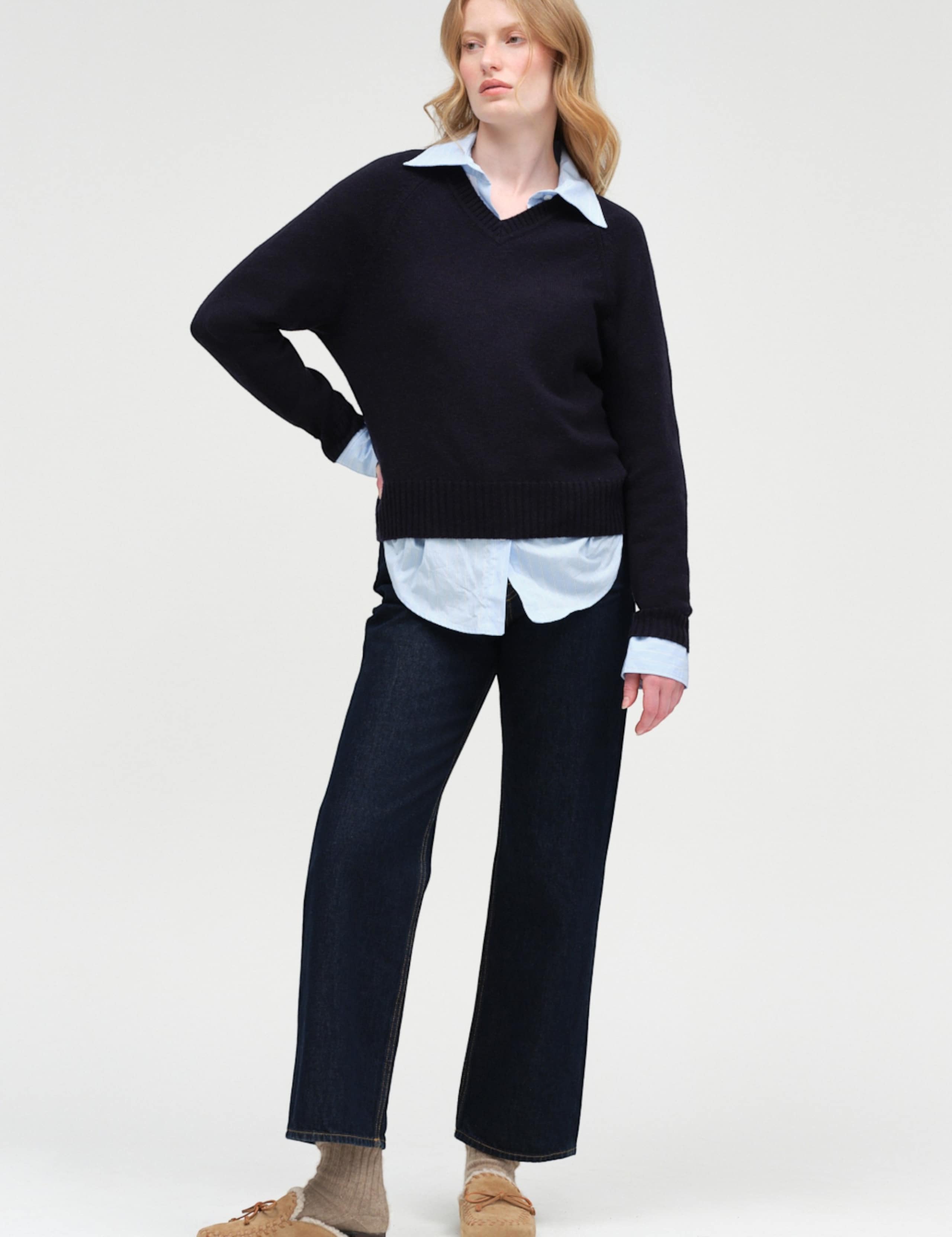 Wool Rich Slouchy V Neck Sweater