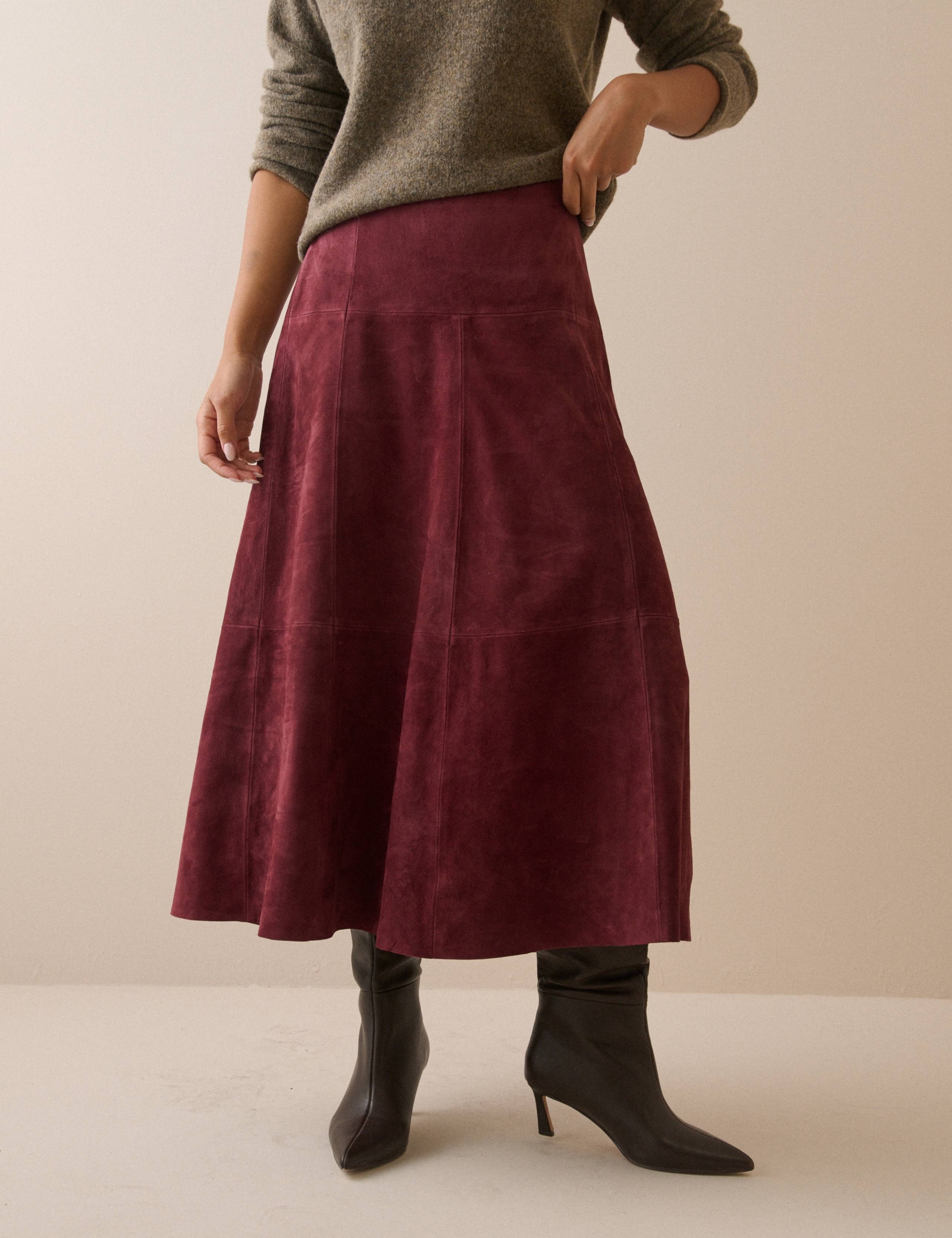 Suede Seam Detail Midi A-Line Skirt