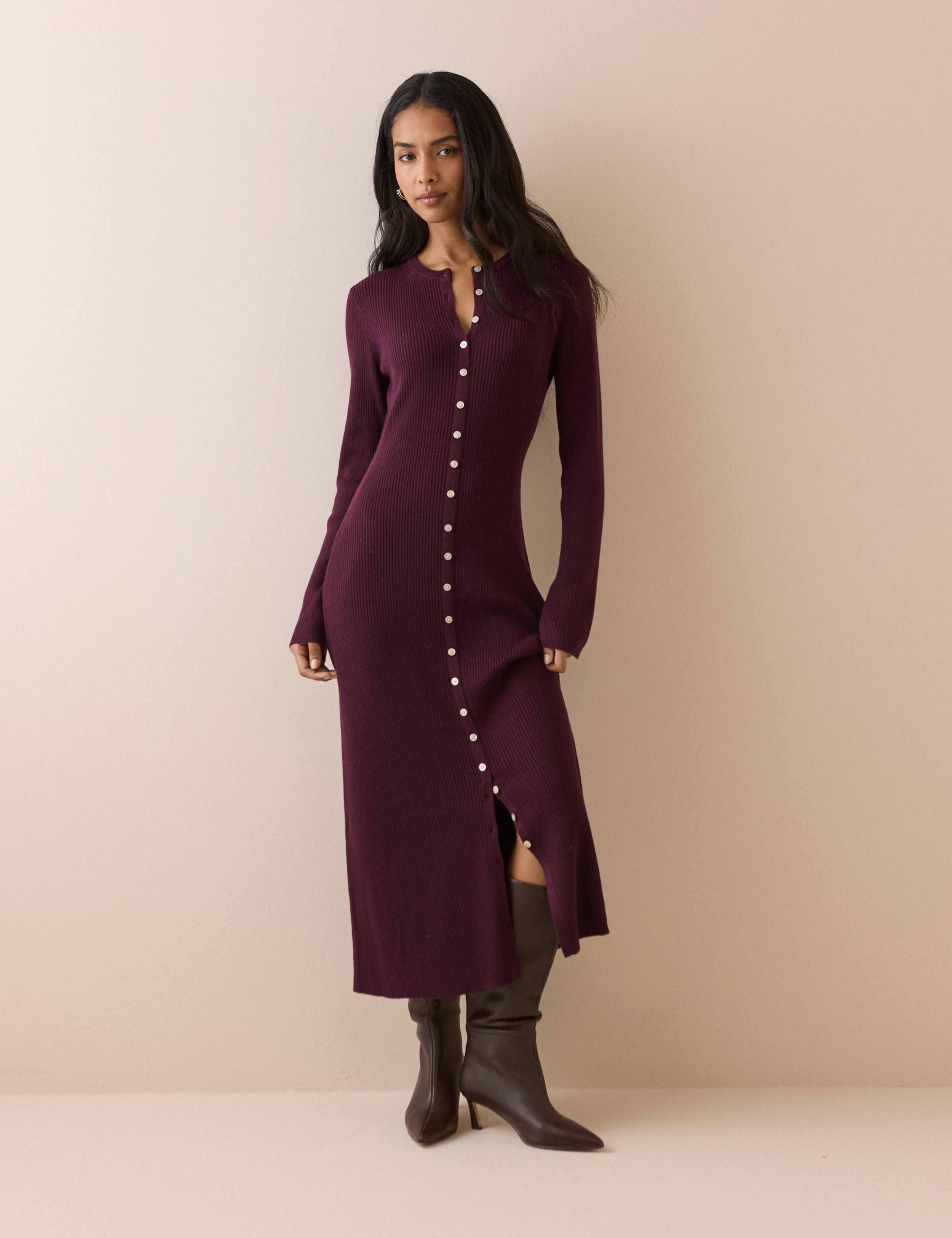 Knitted Button Through Midi Bodycon Dress