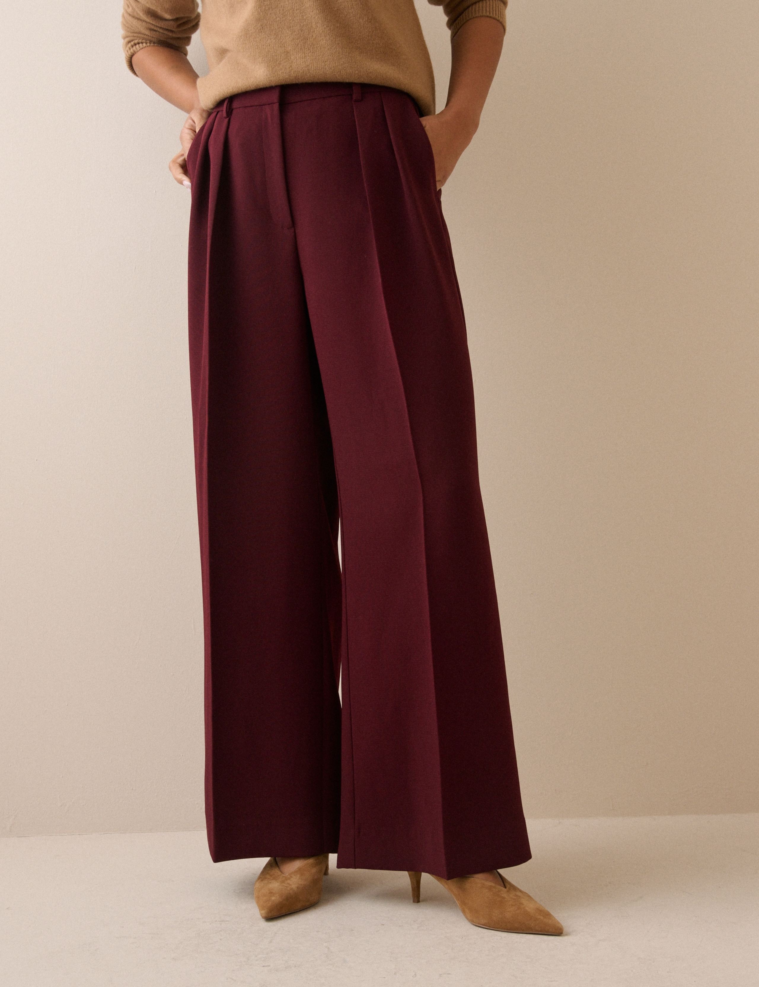 Crepe Pintuck Wide Leg Trousers