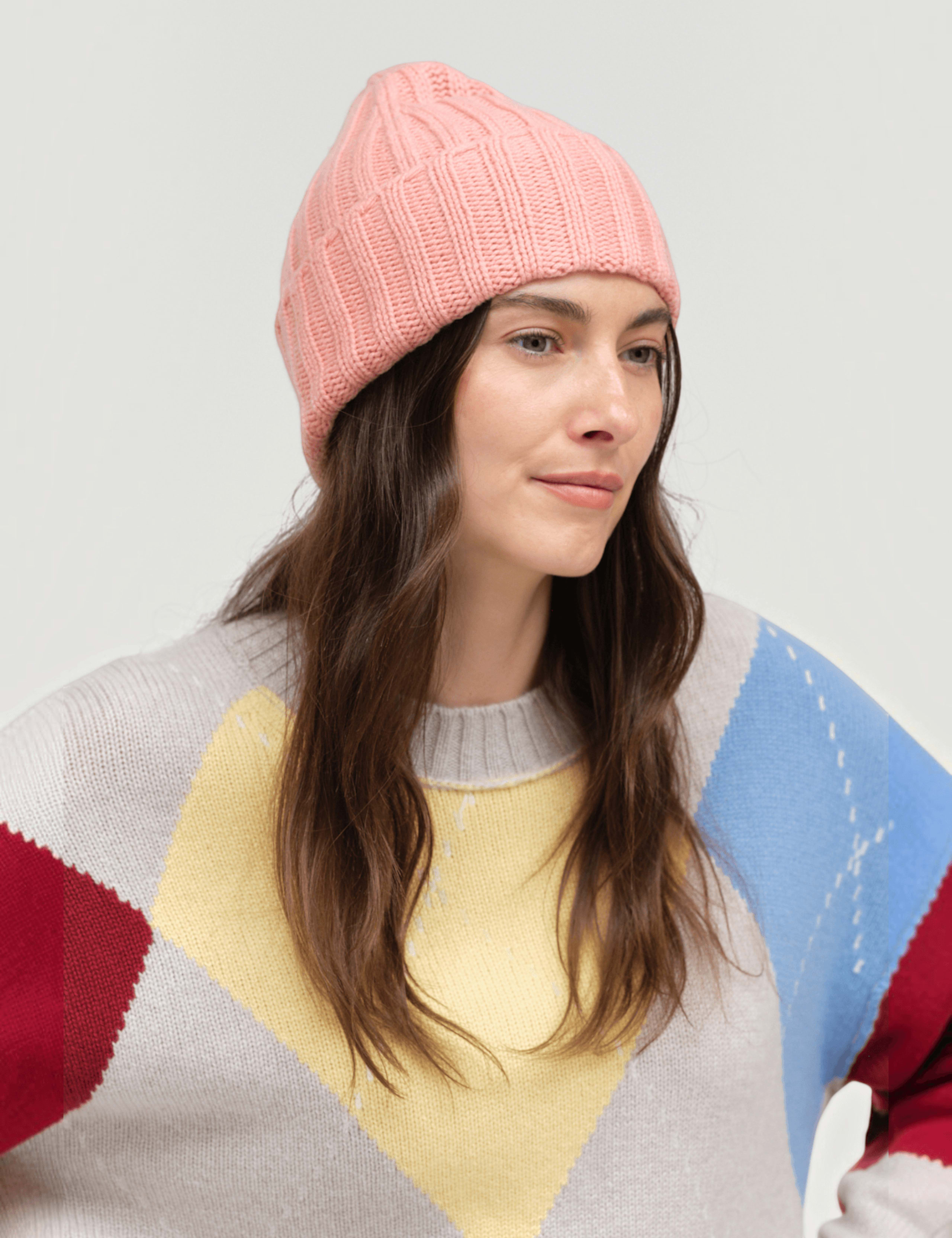 Wool Cashmere Ribbed Beanie Hat