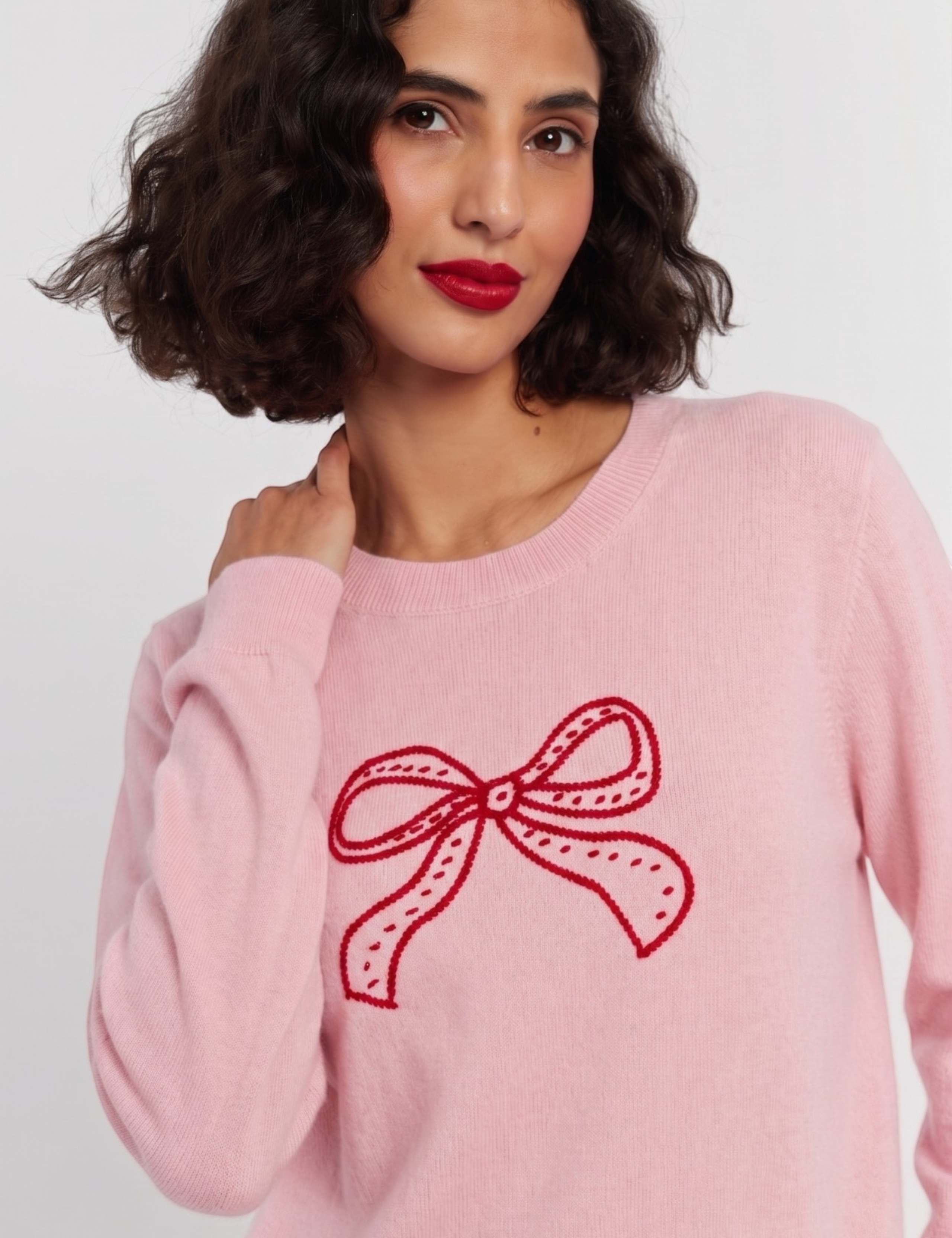 Bow Embroidered Crew Neck Jumper