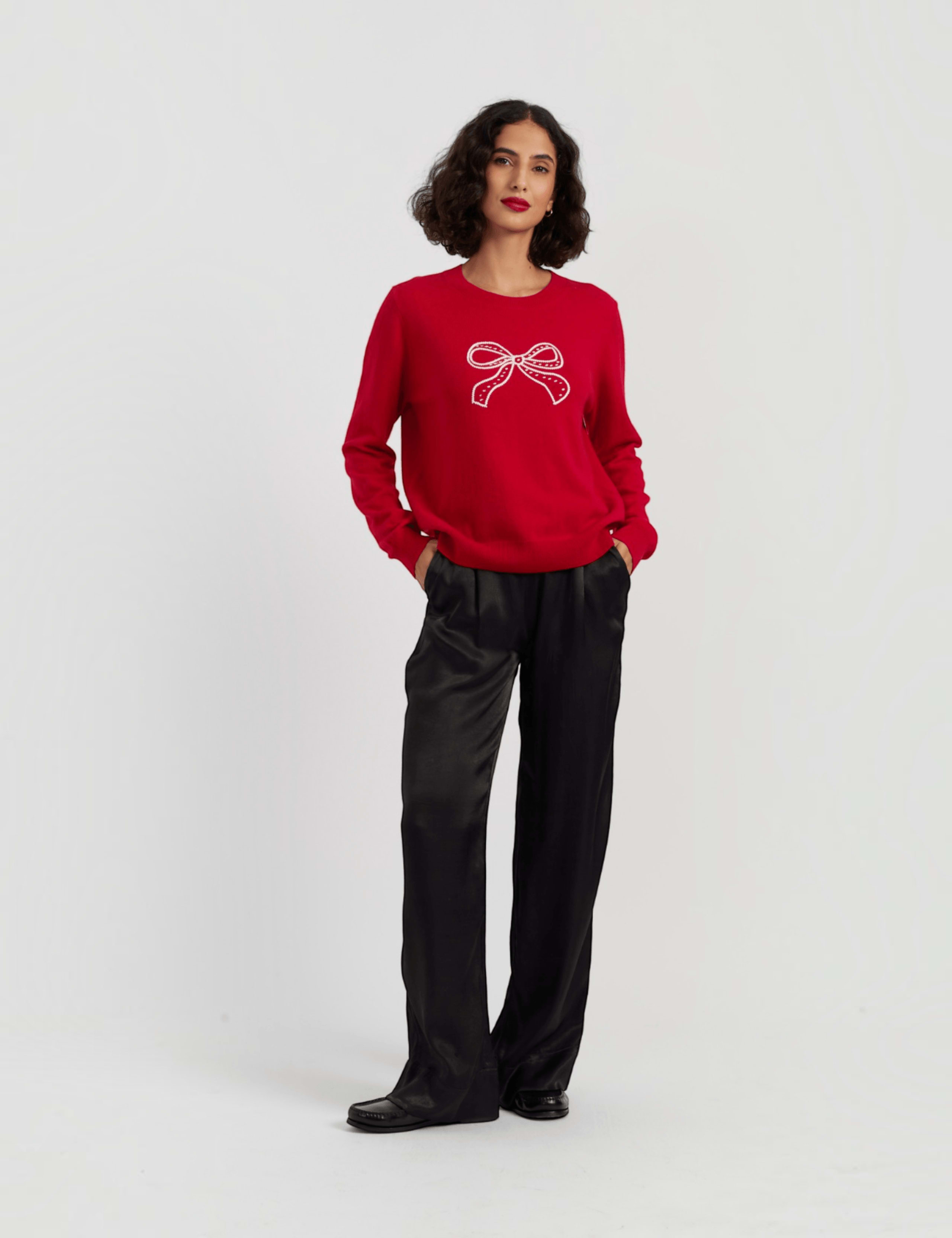 Bow Embroidered Crew Neck Jumper