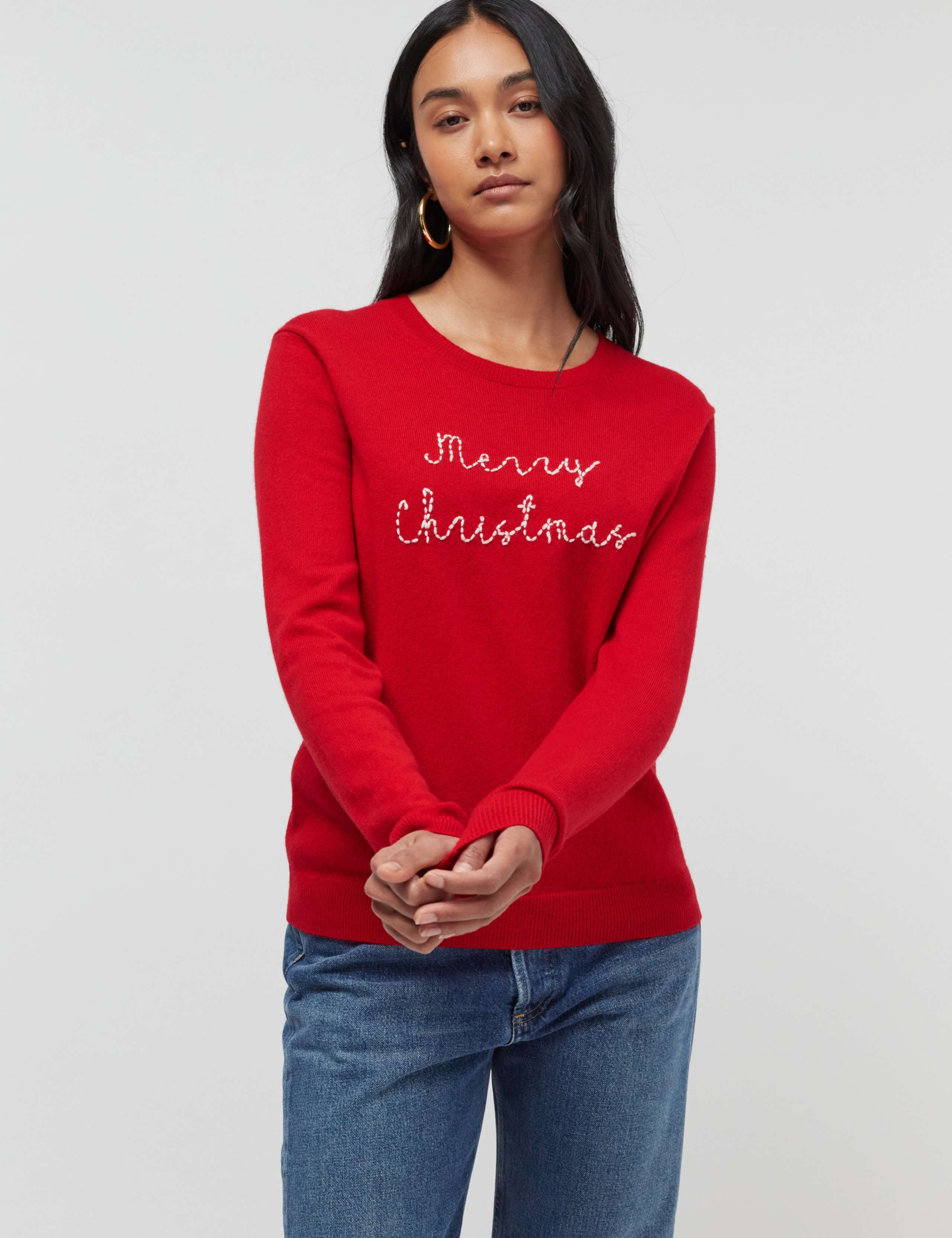 Wool Rich Christmas Slogan Jumper with Cashmere