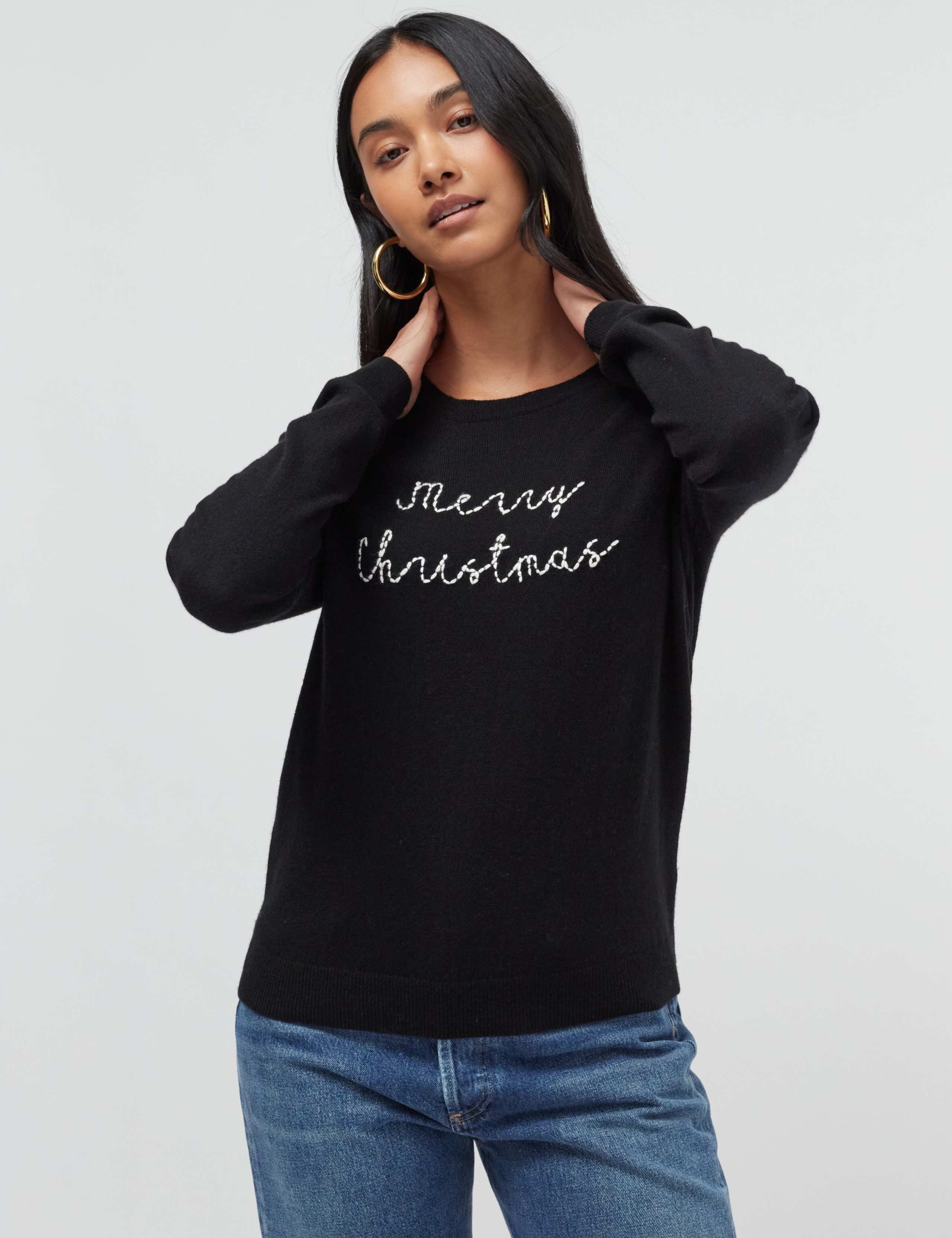 Wool Rich Christmas Slogan Jumper with Cashmere
