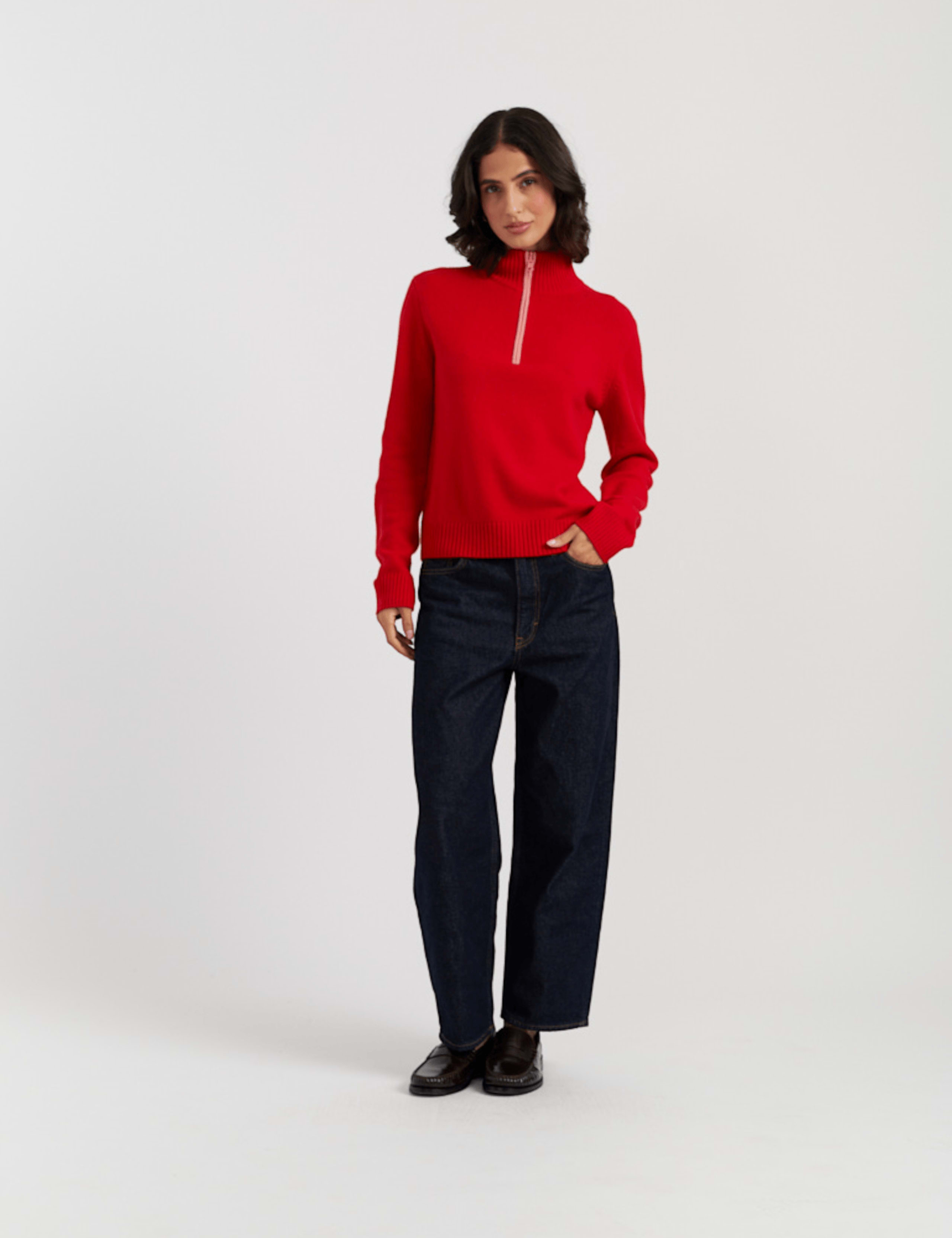 Wool Cashmere Roll Neck Zip Jumper