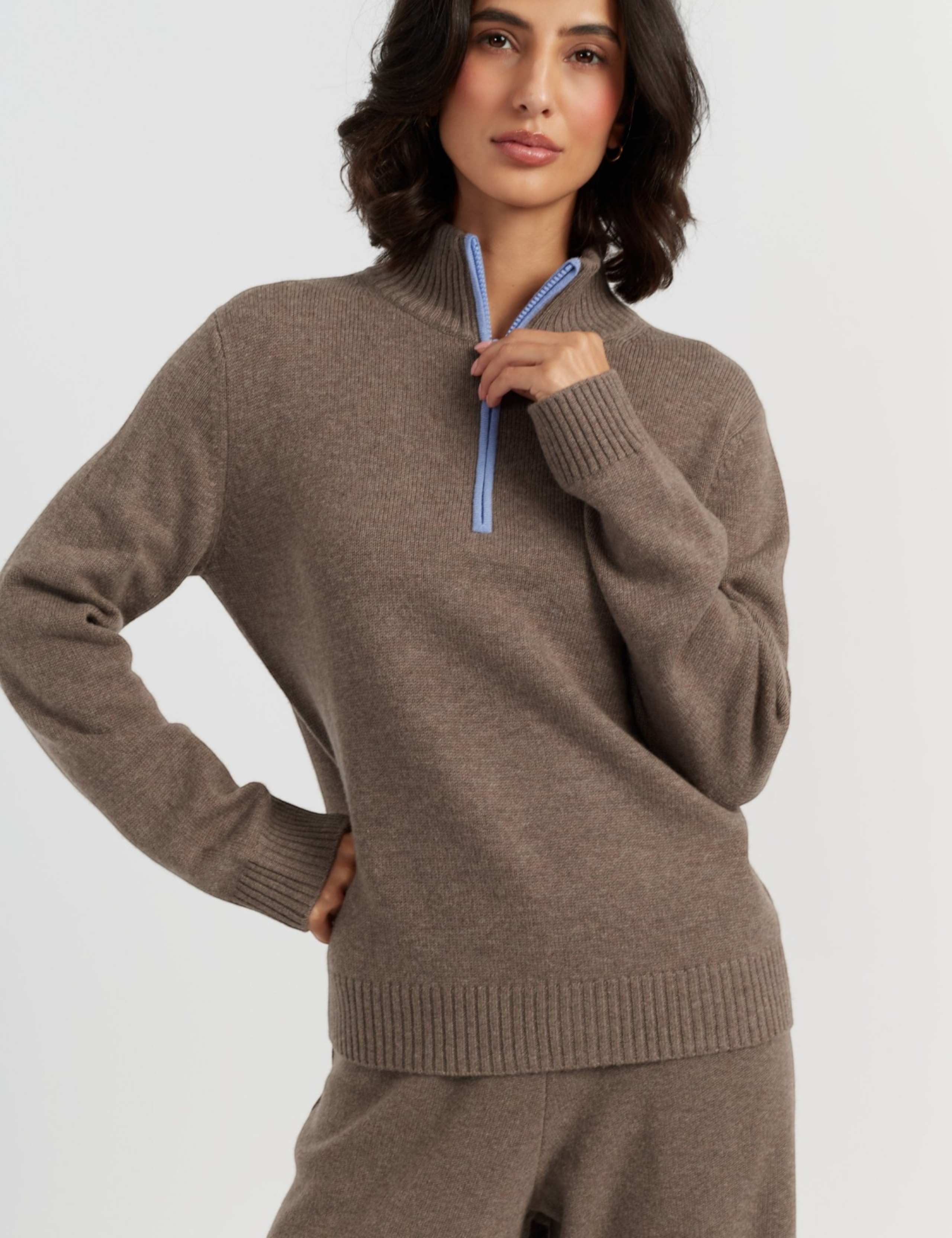 Wool Cashmere Roll Neck Zip Jumper