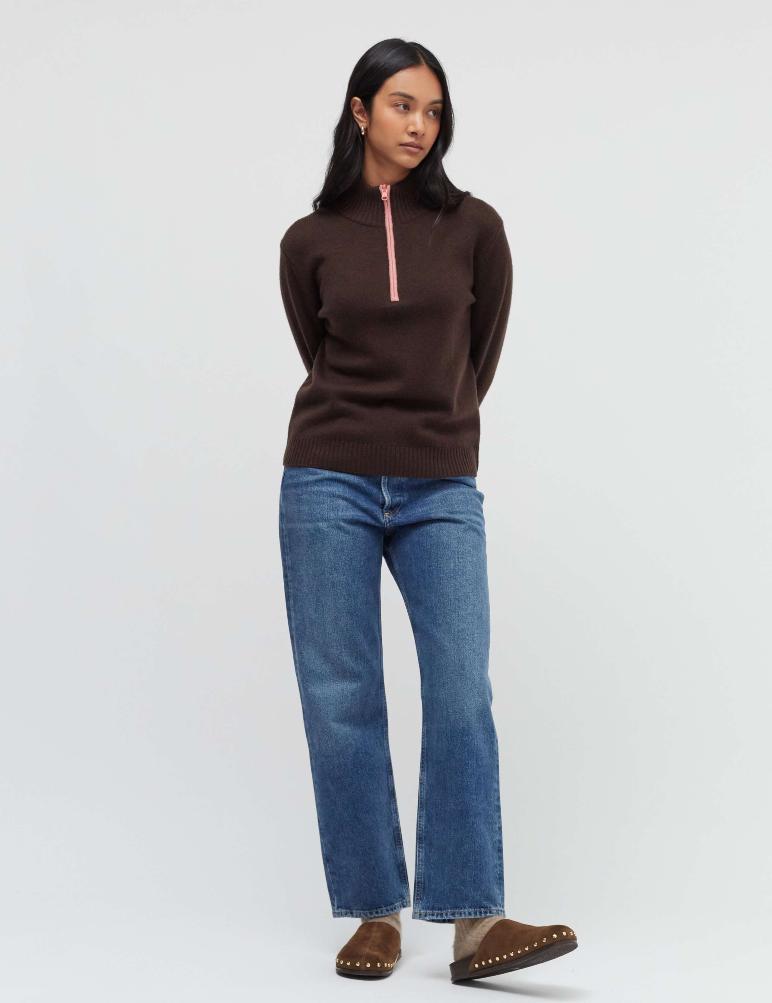Wool Cashmere Roll Neck Zip Jumper