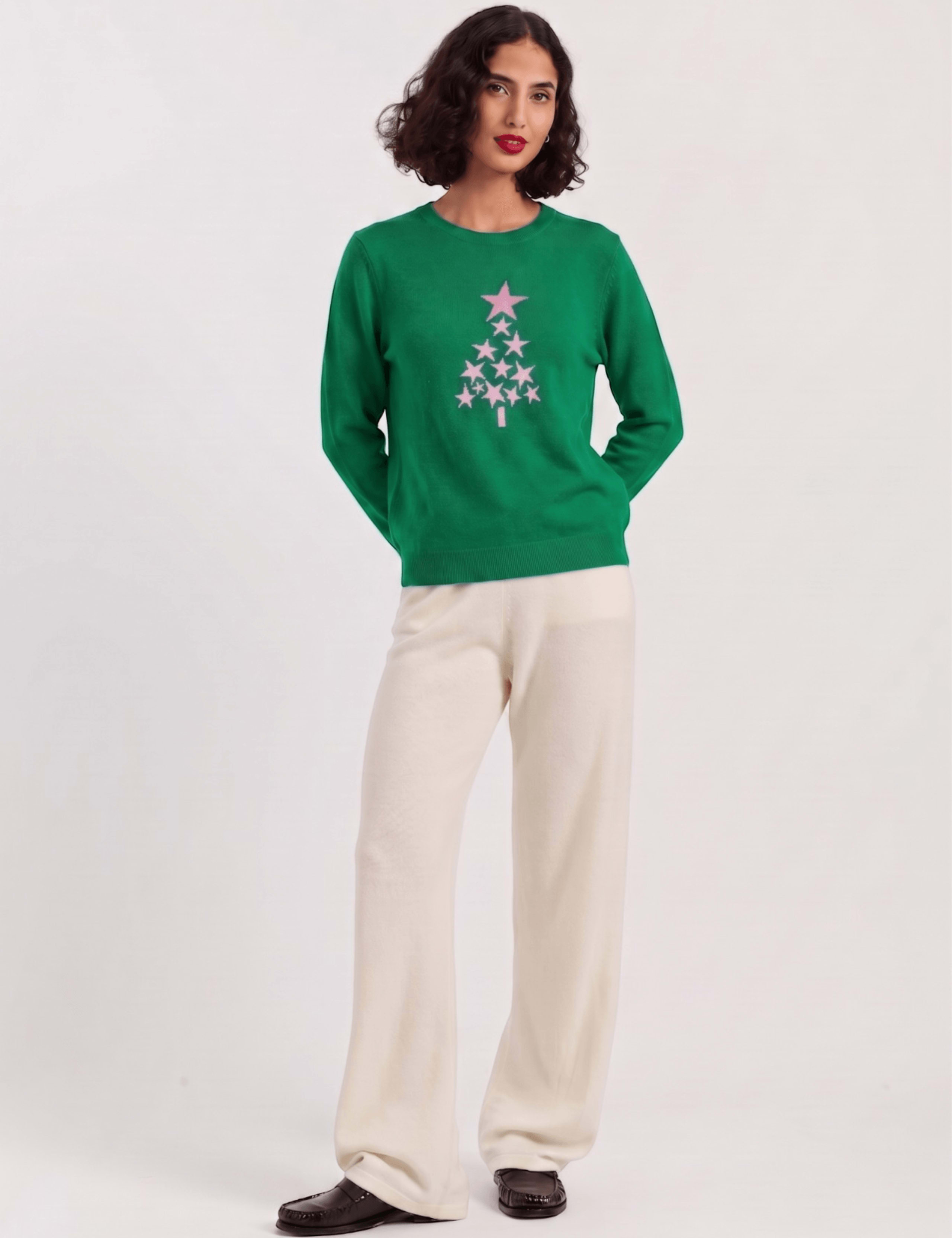 Wool Cashmere Intarsia Crew Neck Jumper