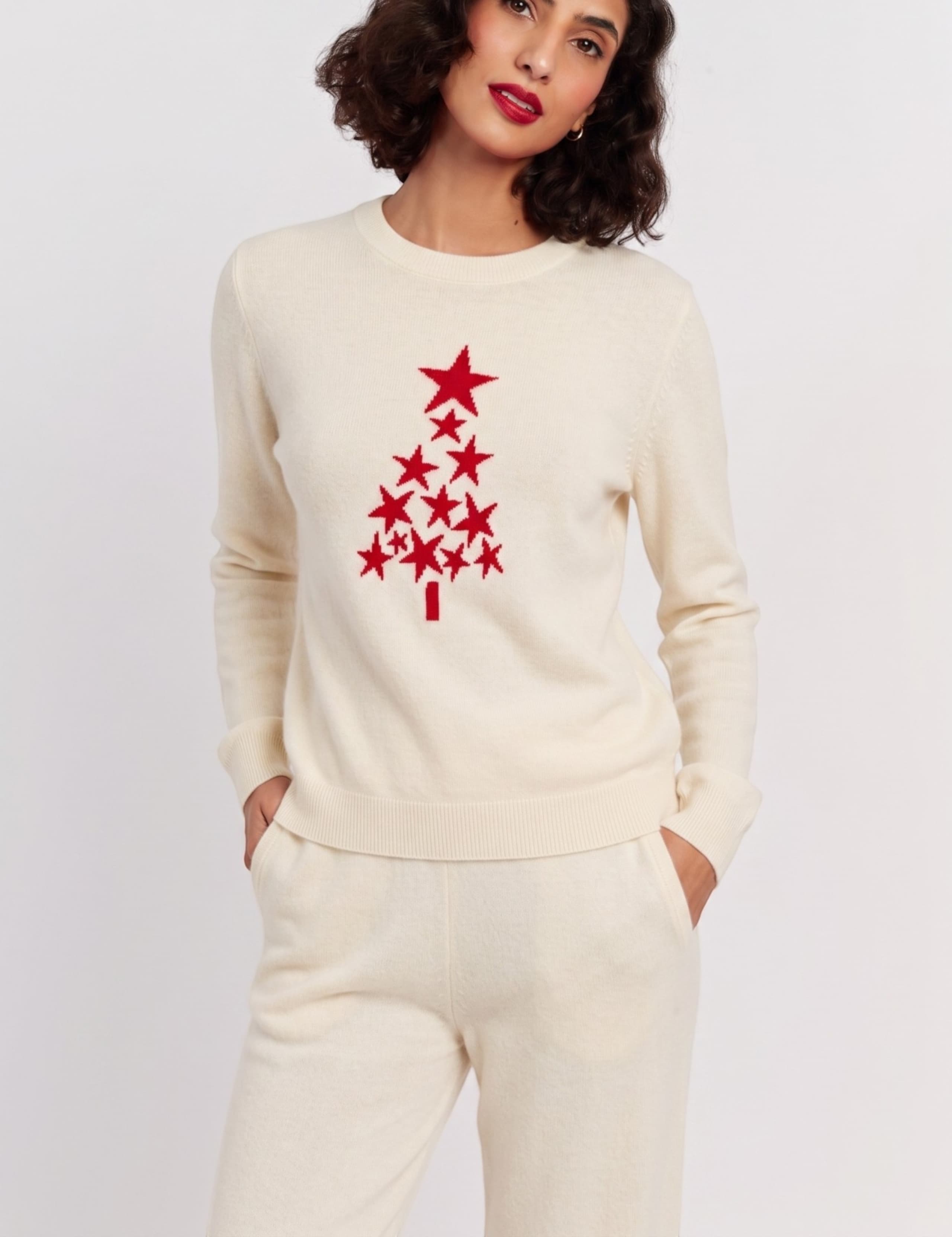 Wool Cashmere Intarsia Crew Neck Jumper