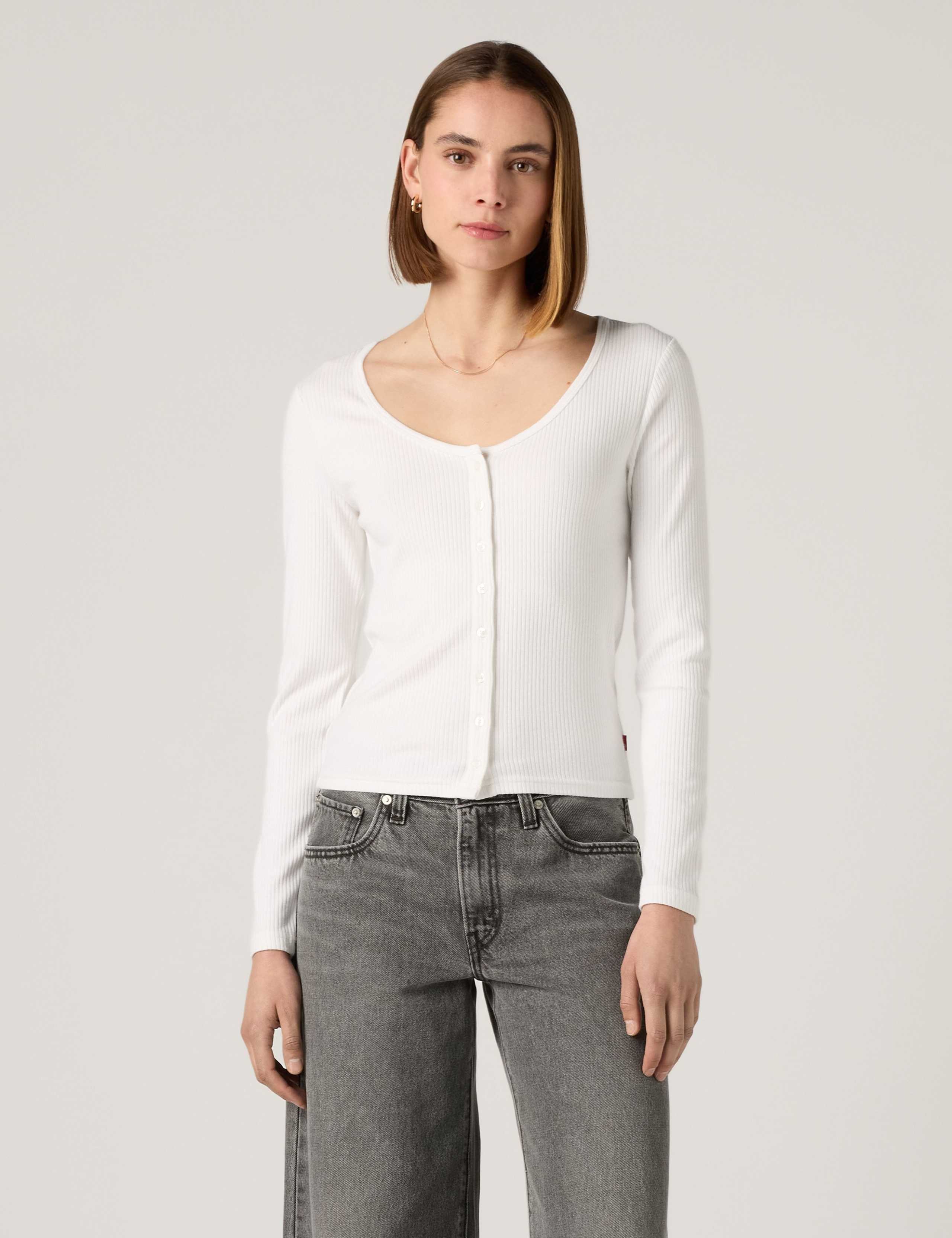Cotton Rich Round Neck Button Through Top