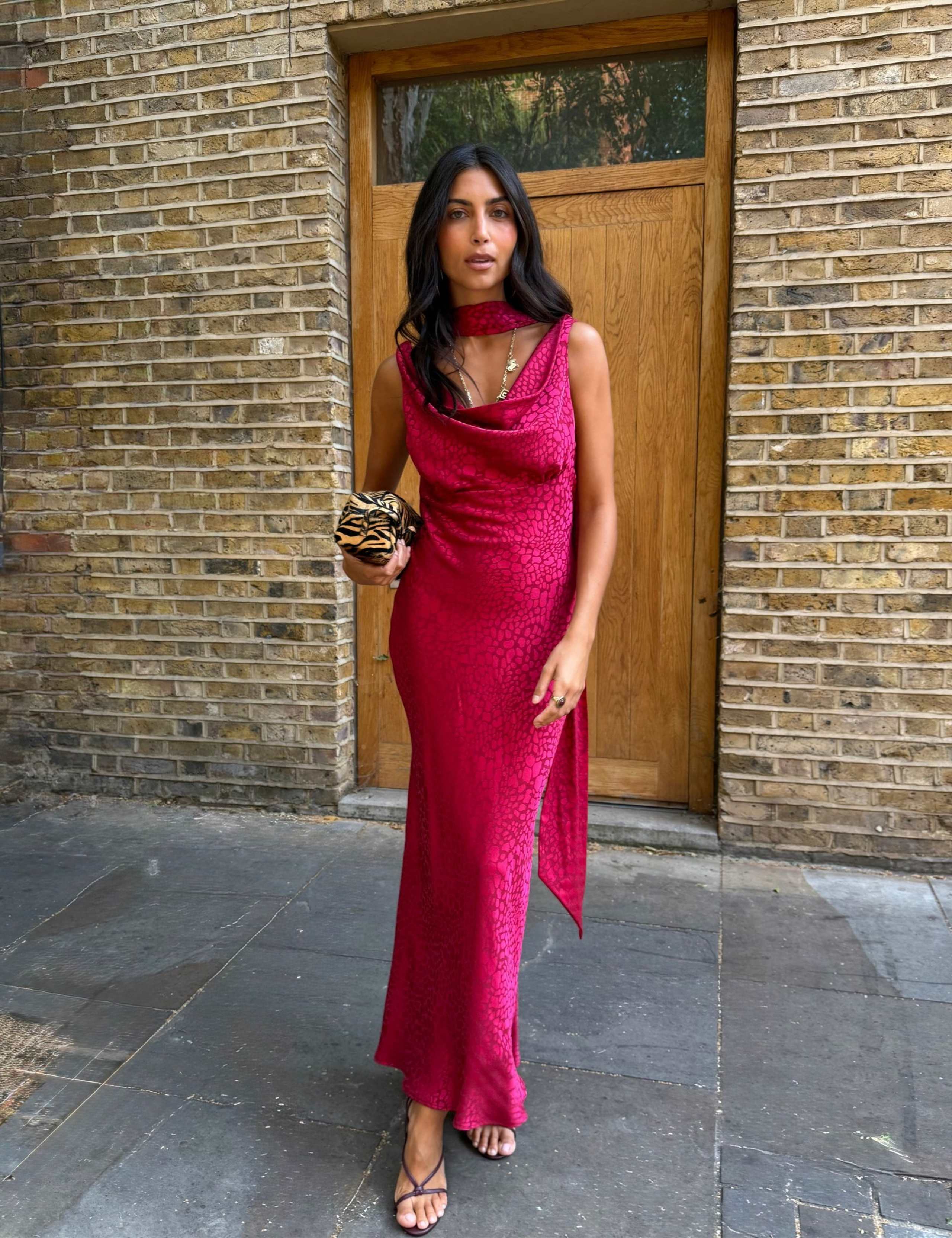 Animal Print Slash Neck Maxi Dress