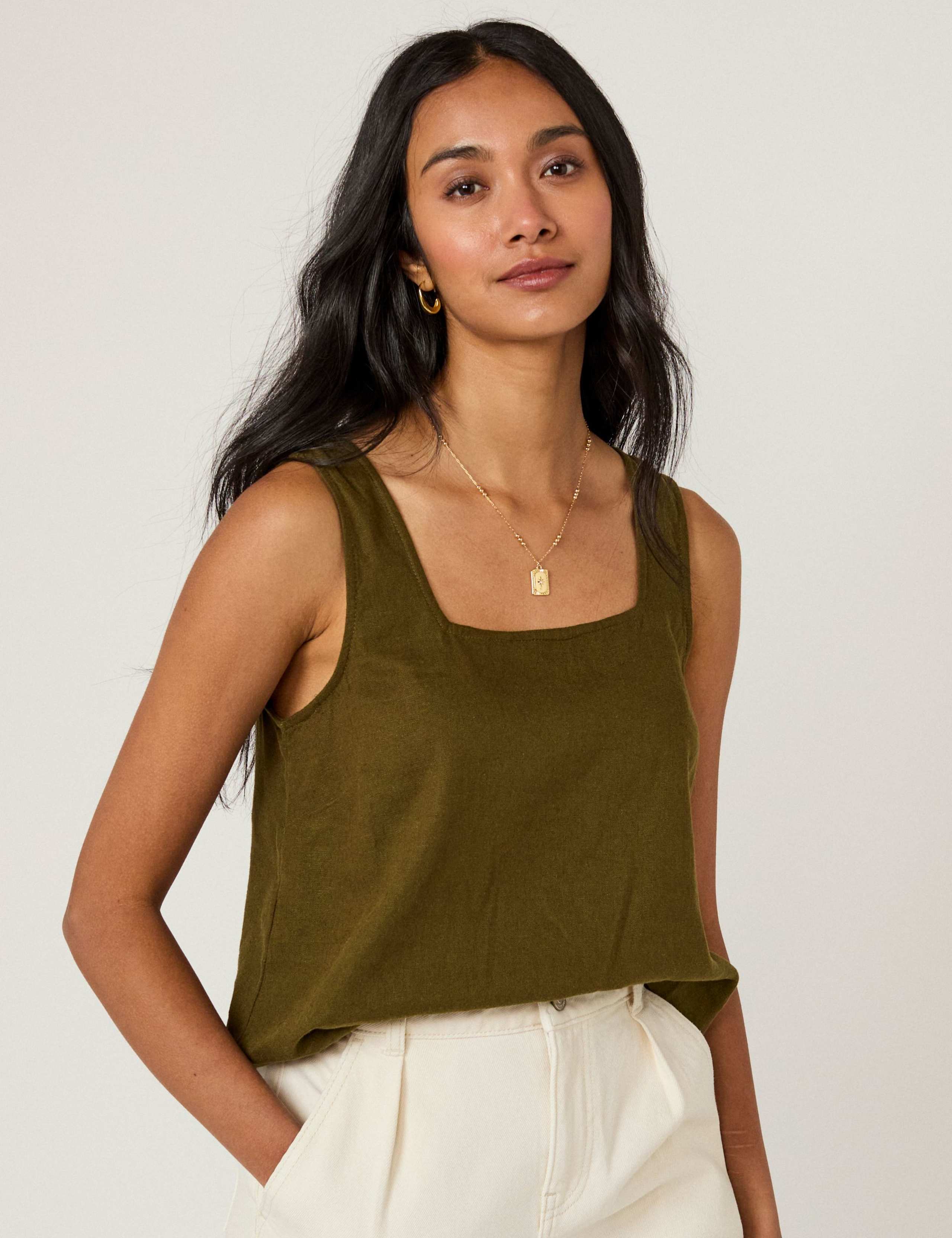 Linen Rich Square Neck Crop Top