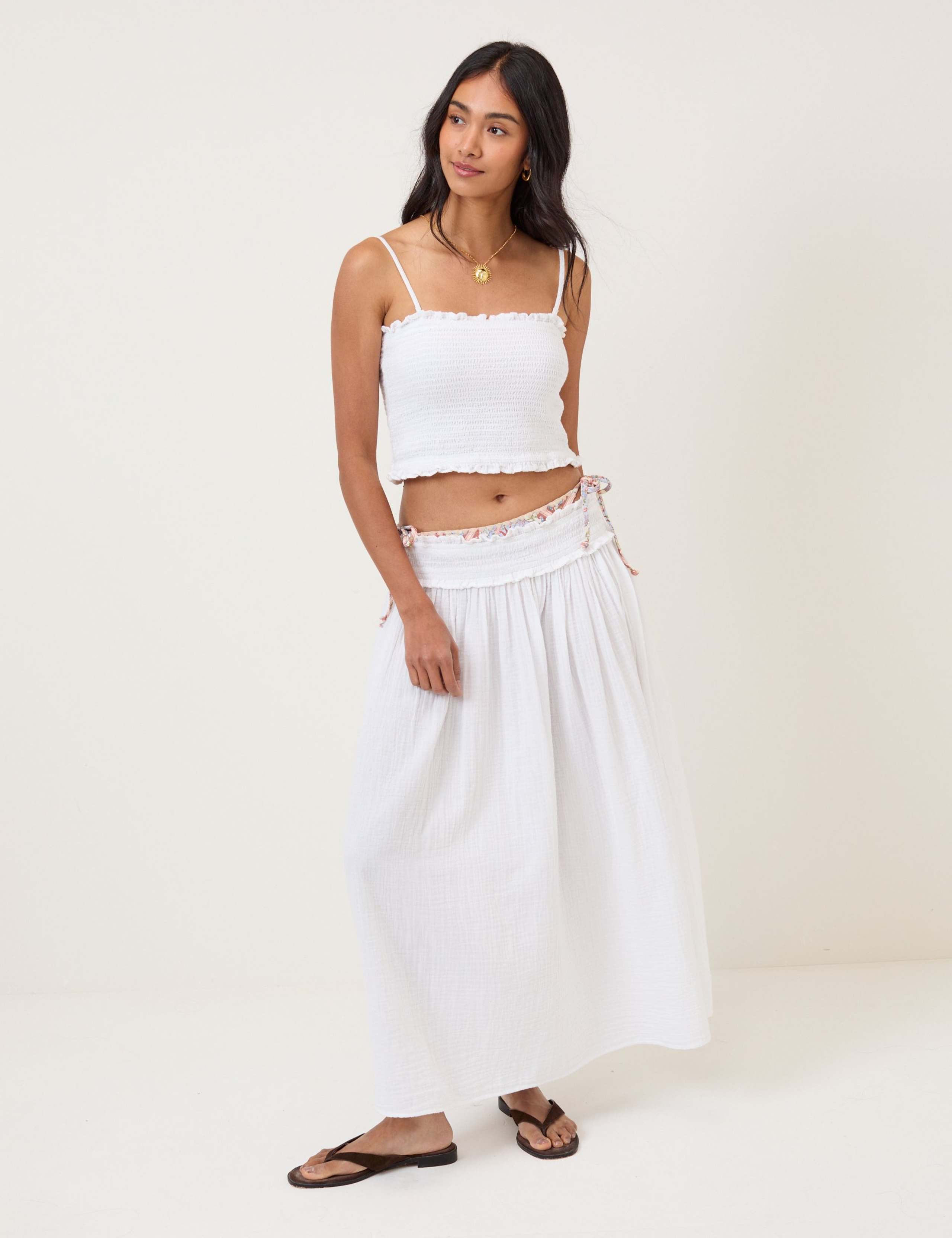 Pure Cotton Shirred Midi Beach Skirt