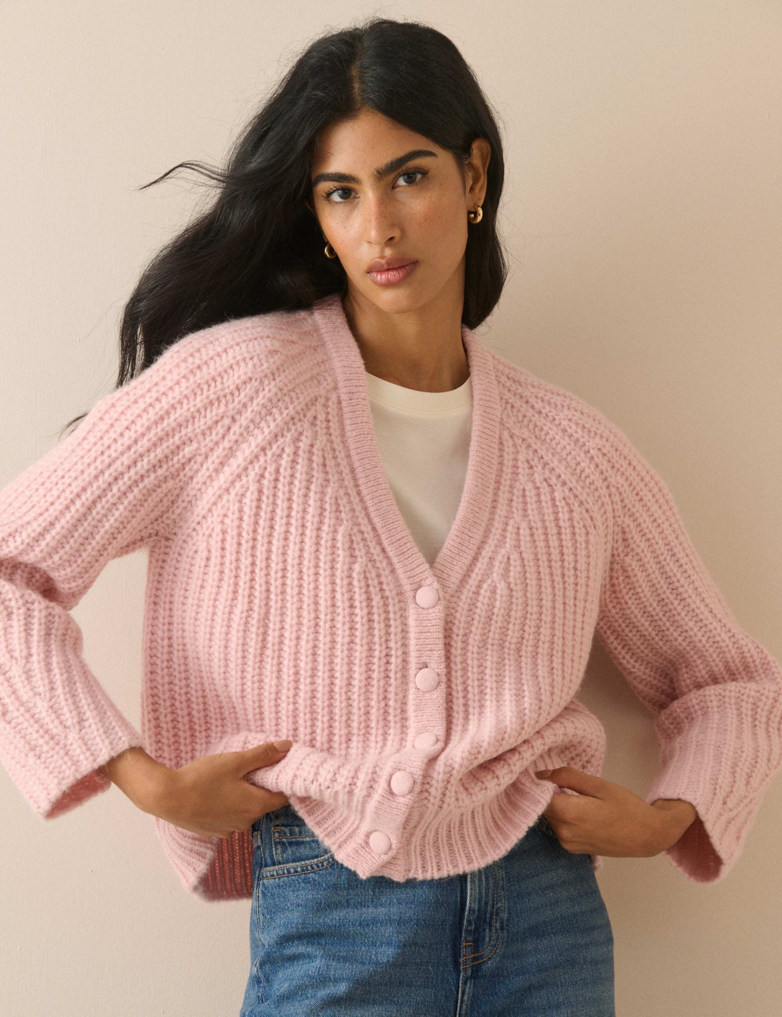 Chunky Fluffy Knit V Neck Cardigan