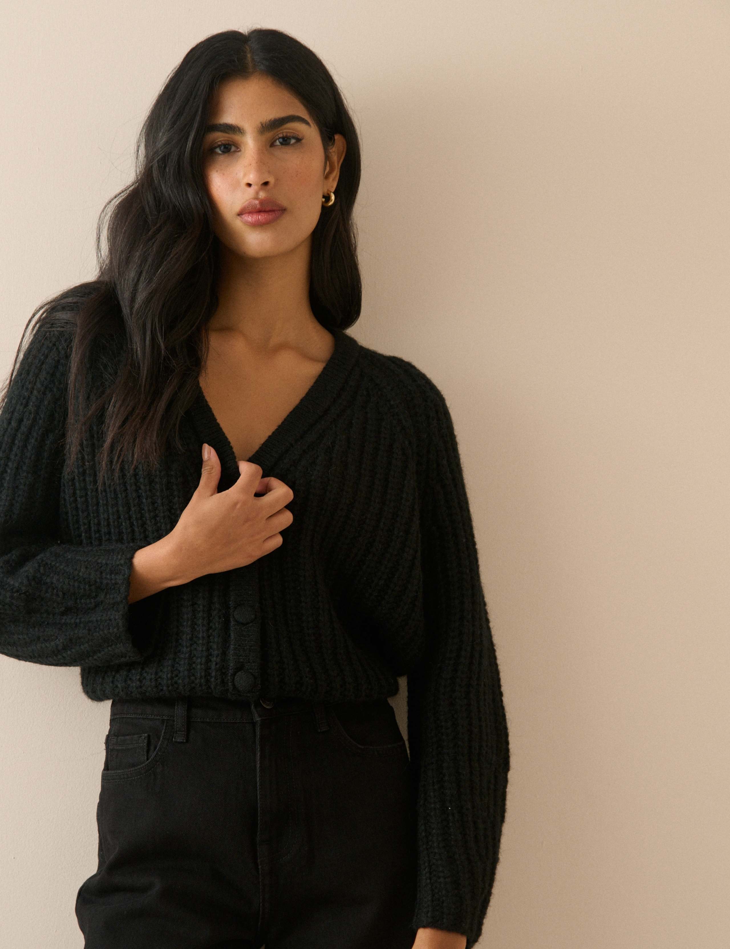 Chunky Fluffy Knit V Neck Cardigan