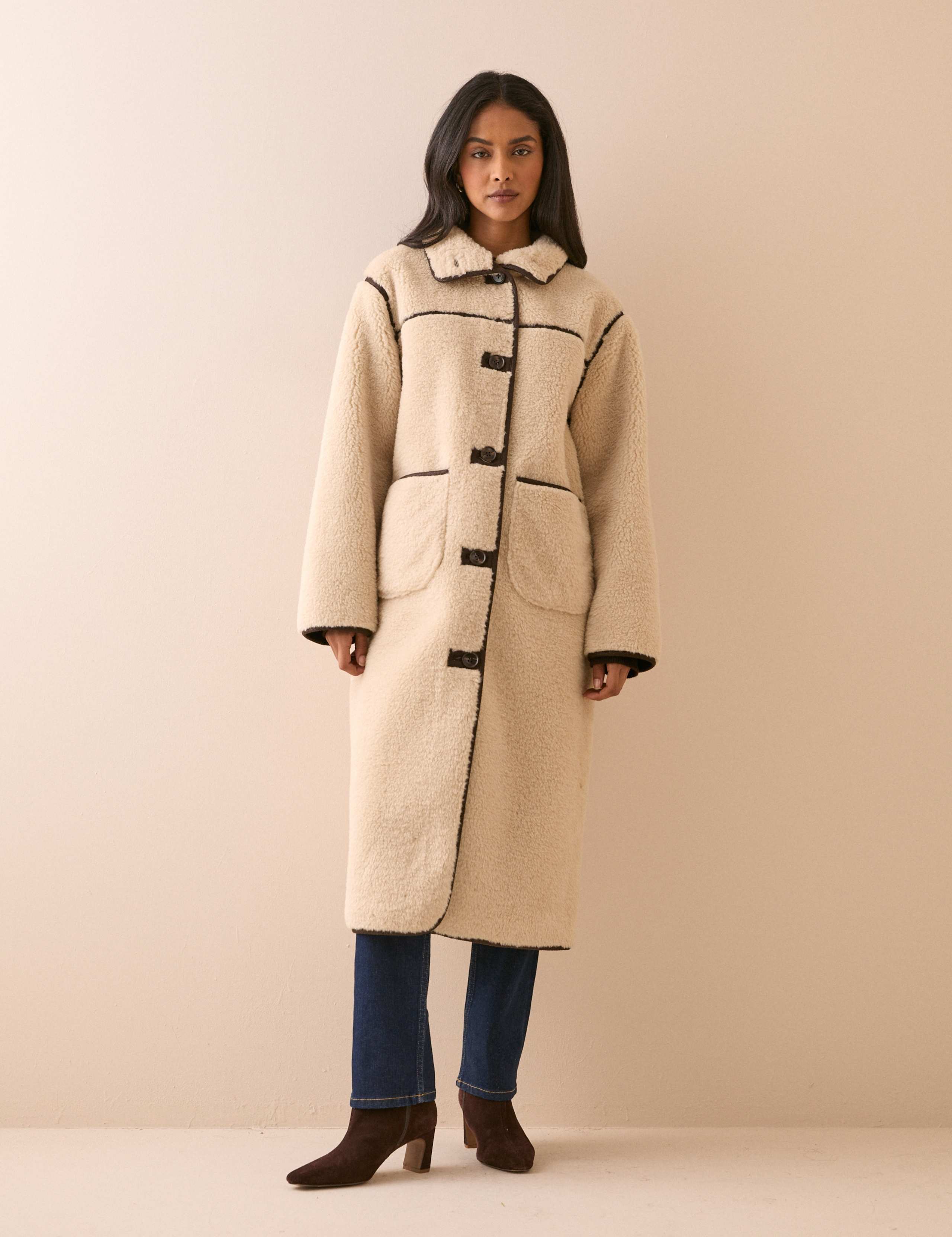 Faux Shearling Funnel Neck Oversized Longline Coat