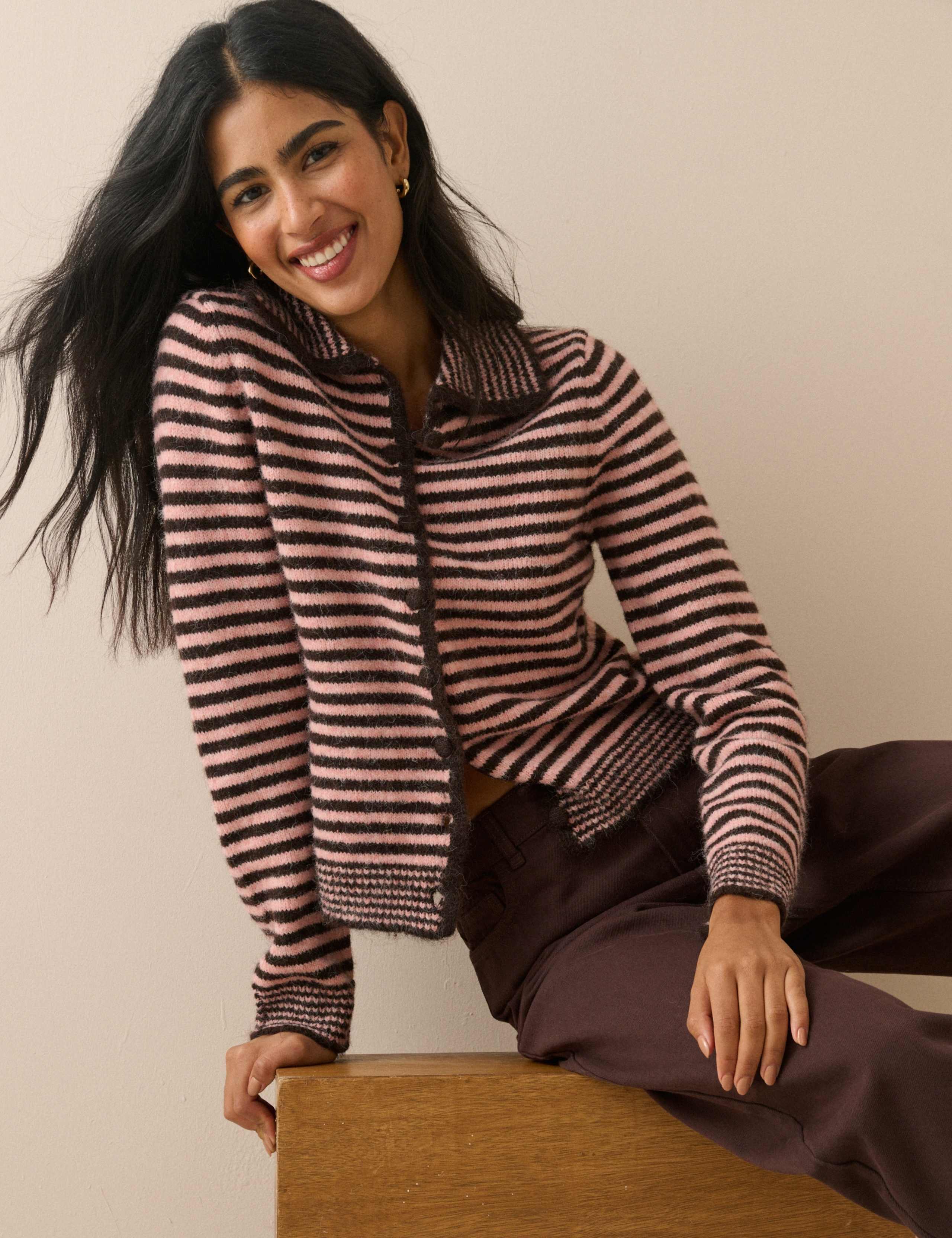 Striped Collared Relaxed Cardigan
