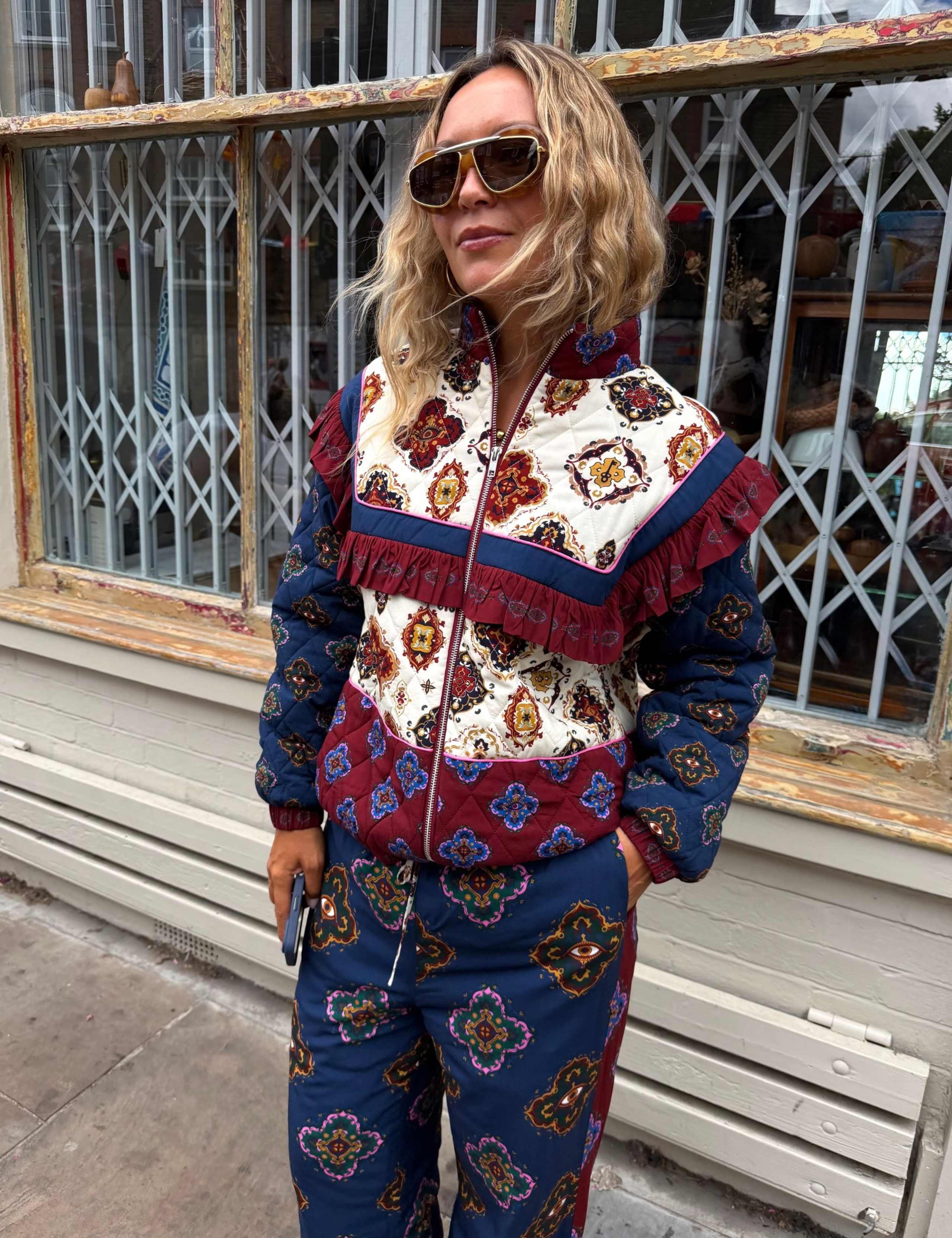 Printed Quilted High Neck Jacket