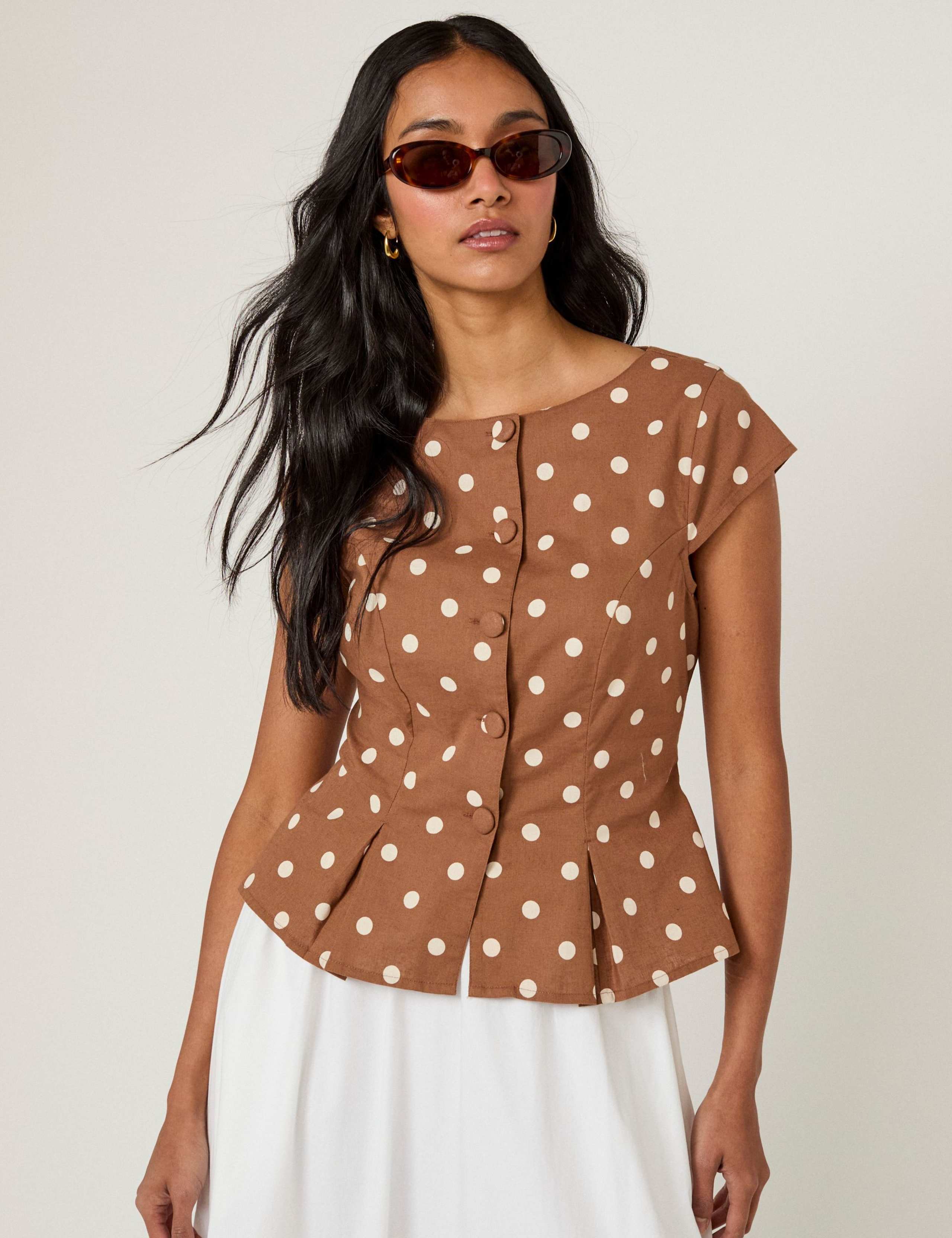 Cotton Rich Polka Dot Fitted Blouse