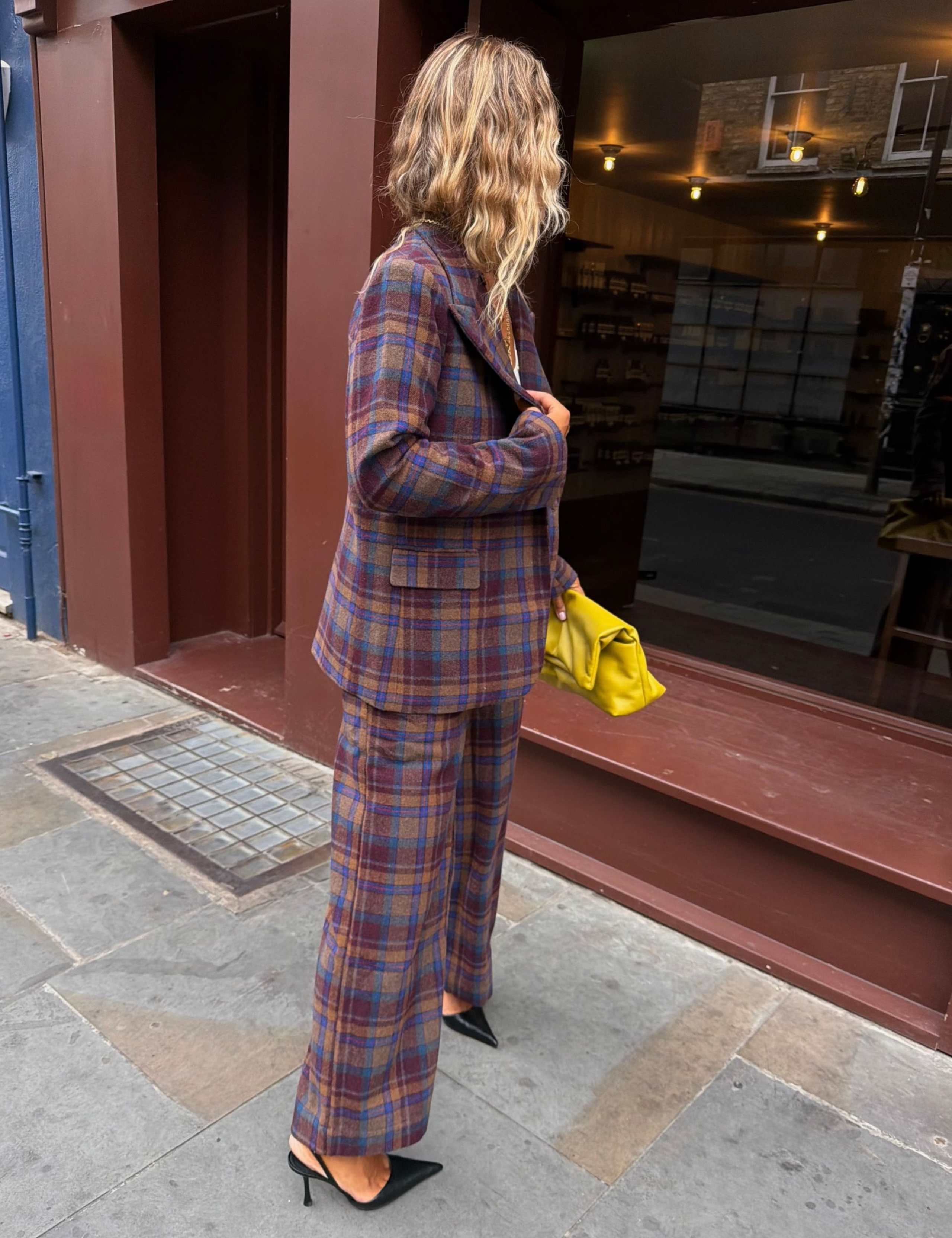 Checked Fold Over Blazer with Wool