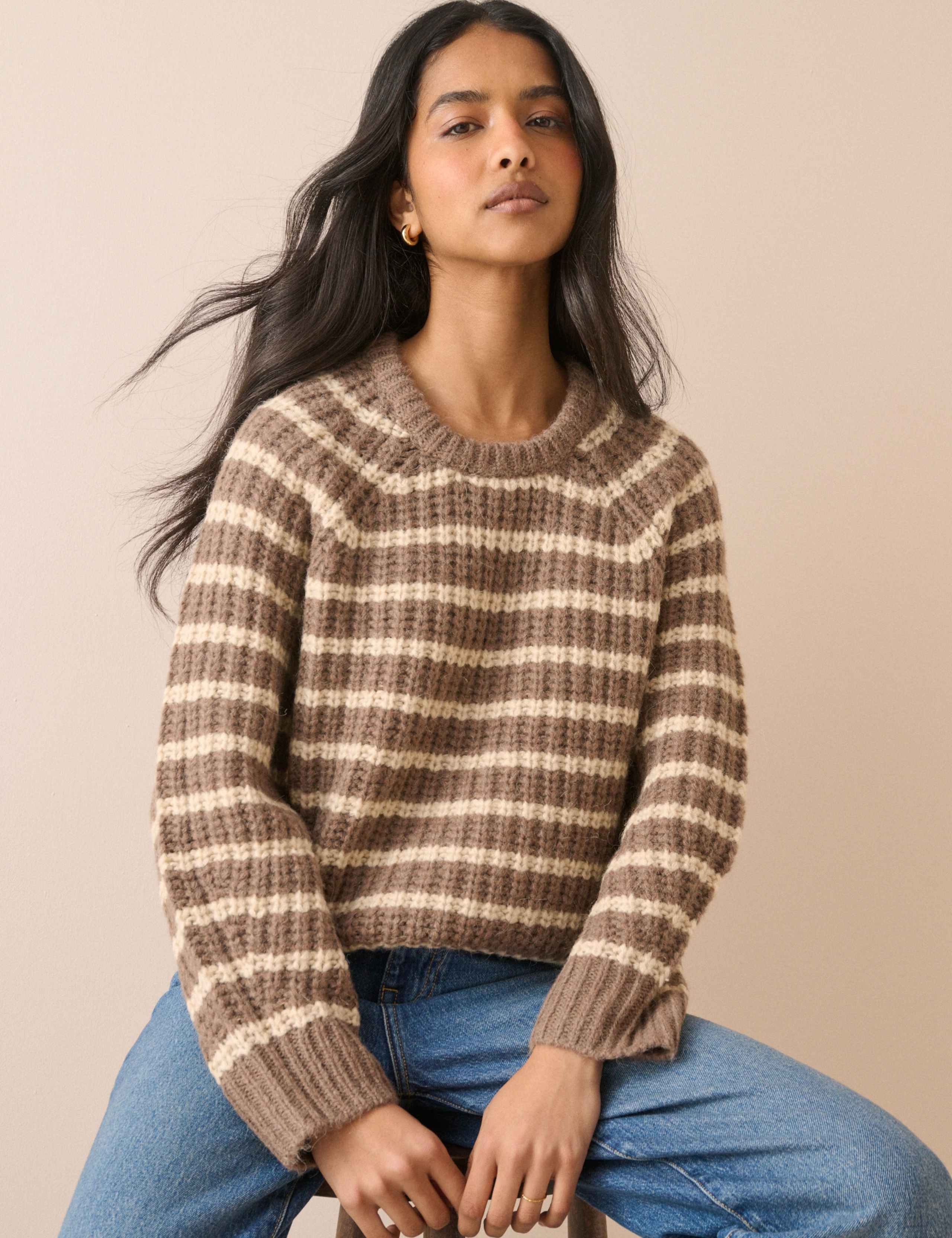 Striped Crew Neck Relaxed Jumper with Wool