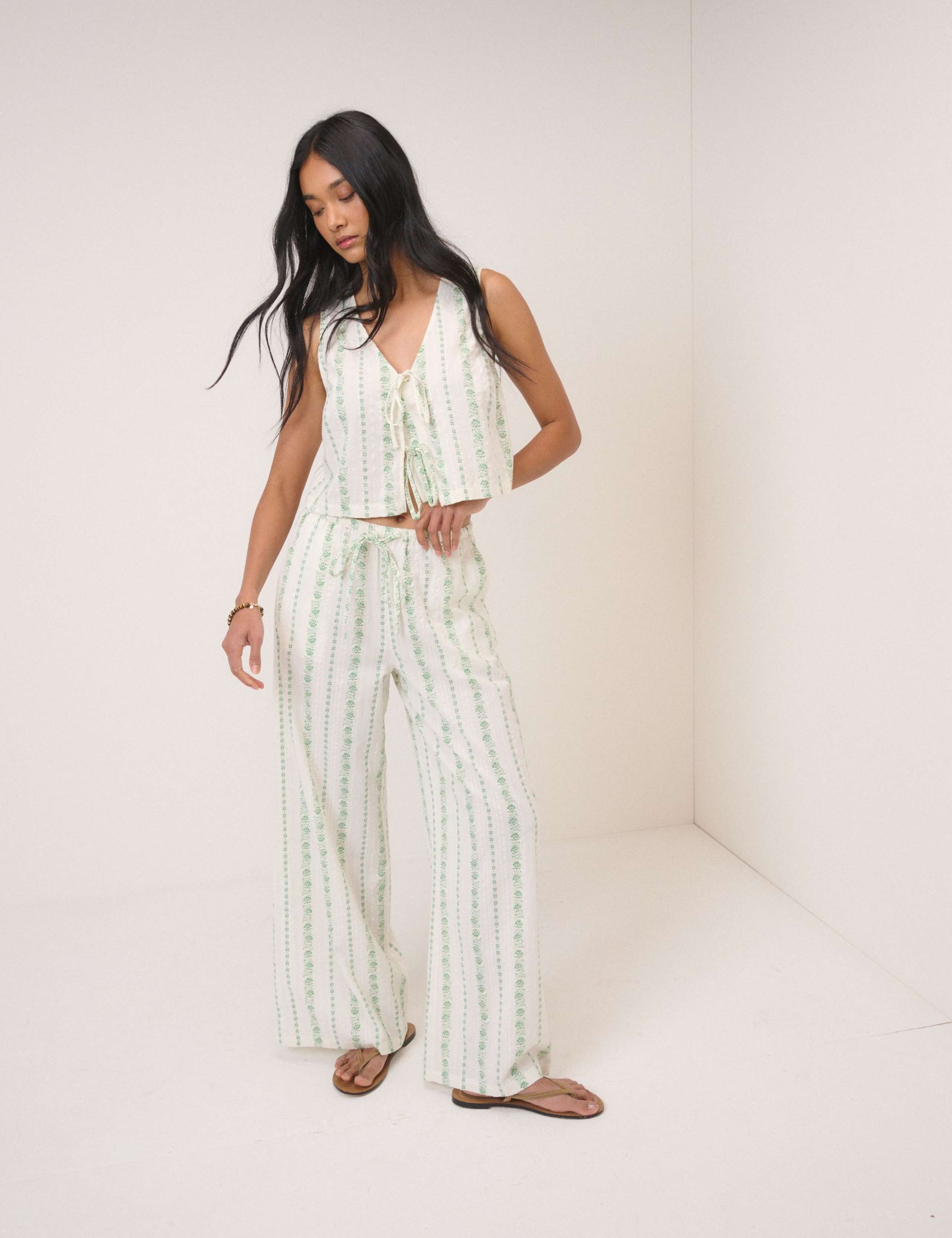 Pure Cotton Striped Wide Leg Trousers
